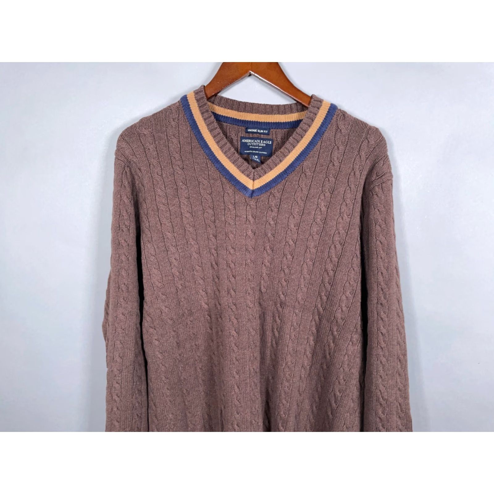 American Eagle Outfitters VINTAGE American Eagle Outfitters Men's Sweater Pullover Cable Knit Fall Winter Large Brown Casual Tennis Size US L / EU 52-54 / 3 - 4 Thumbnail