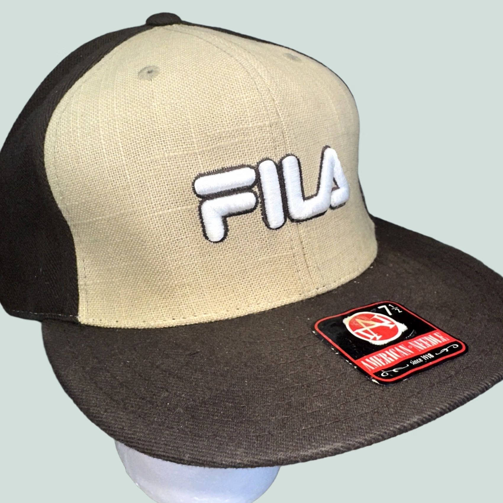 American Needle VINTAGE Fila Hat Baseball Cap 7 1/2 Brown Tan American Needle Logo 90s Y2K Mens Men Size ONE SIZE - 1 Thumbnail