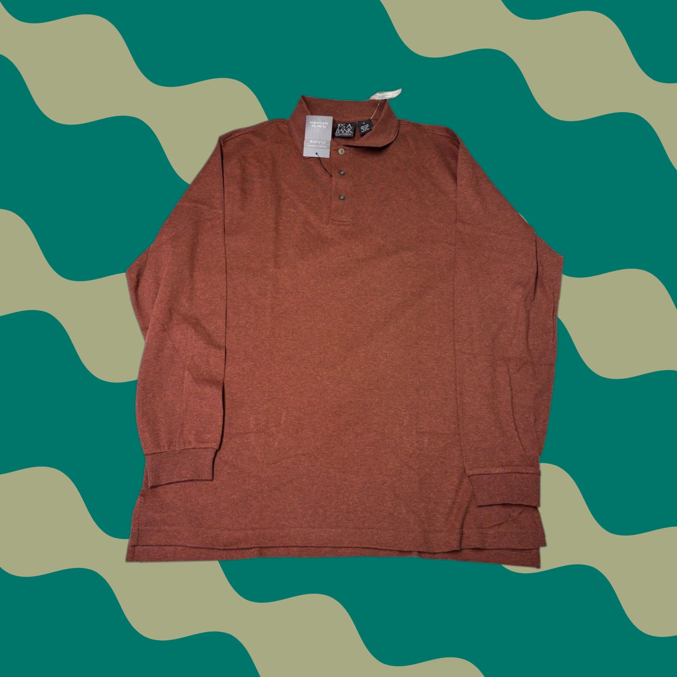 Vintage JOS A BANK Traveler's Collection Polo Shirt Long Sleeve Rust XL Men Casual Workwear Heathered 3-Button Collared Shirt Size US XL / EU 56 / 4 - 1 Thumbnail