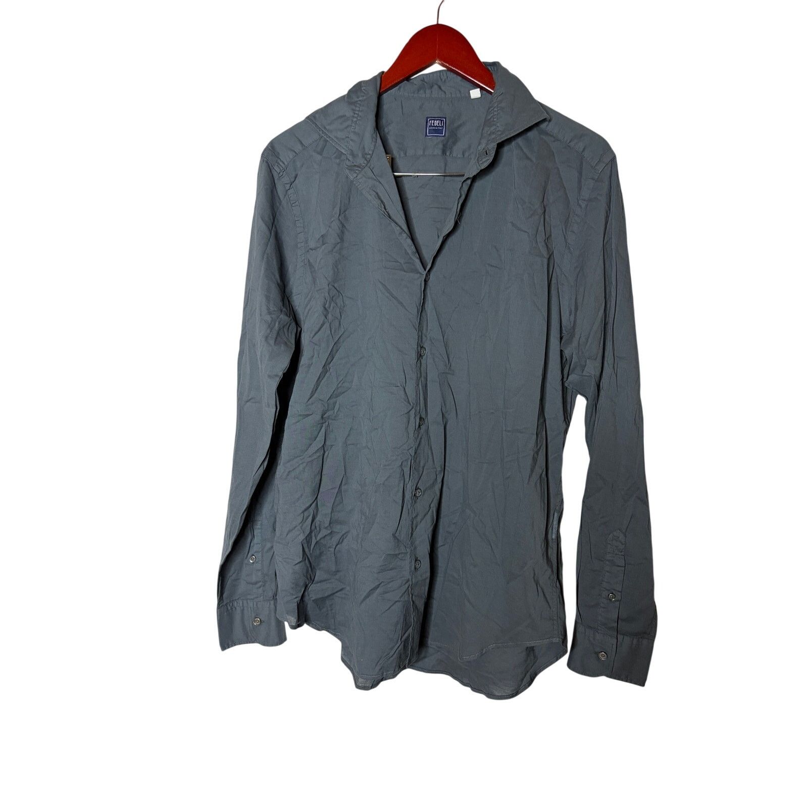 Fedeli Fedeli Blue Grey lightweight cotton button down shirt 16.5 Size US L / EU 52-54 / 3 - 1 Thumbnail