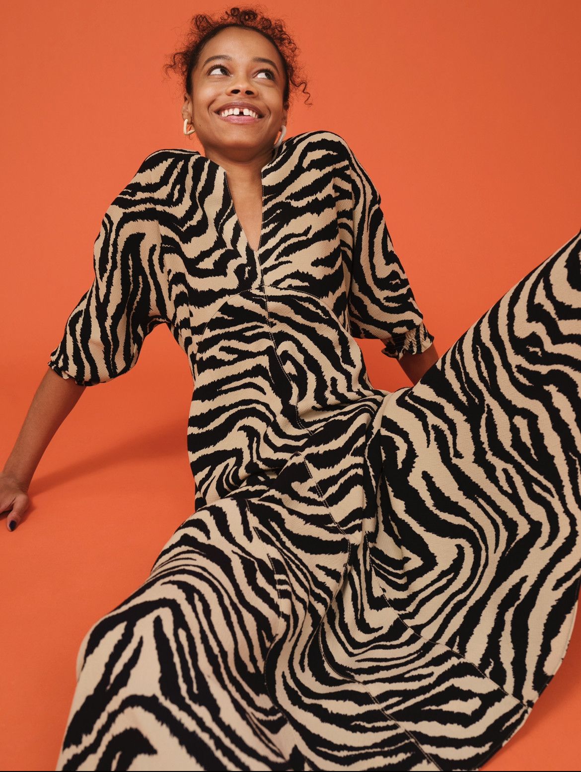NWT Jigsaw Zebra Ikat Maxi Dress Khaki Women's Size UK 10
