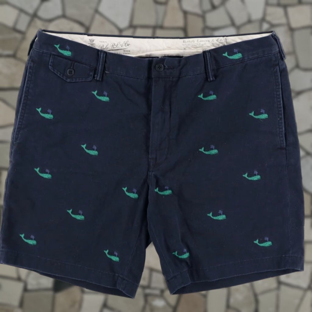 Polo Ralph Lauren Polo Ralph Lauren Whale Embroidered Cotton Khaki Chino Shorts Navy Men's 38 Size US M / EU 48-50 / 2 - 1 Thumbnail