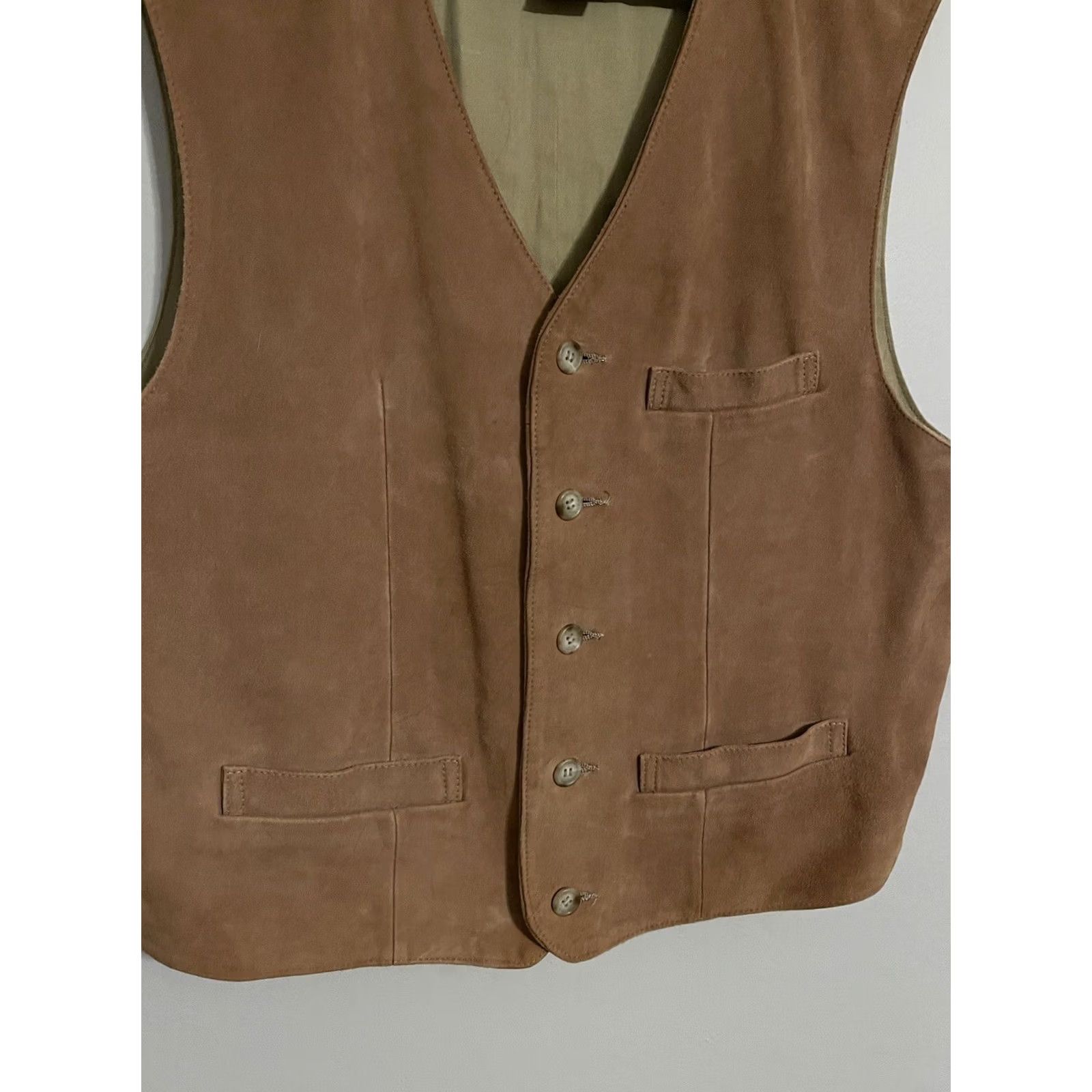 Gap VINTAGE GAP Genuine Leather Beige Western Waistcoat Vest - Men's Large L Vest Mens L Beige Western Leather Waistcoat Size US L / EU 52-54 / 3 - 5 Thumbnail