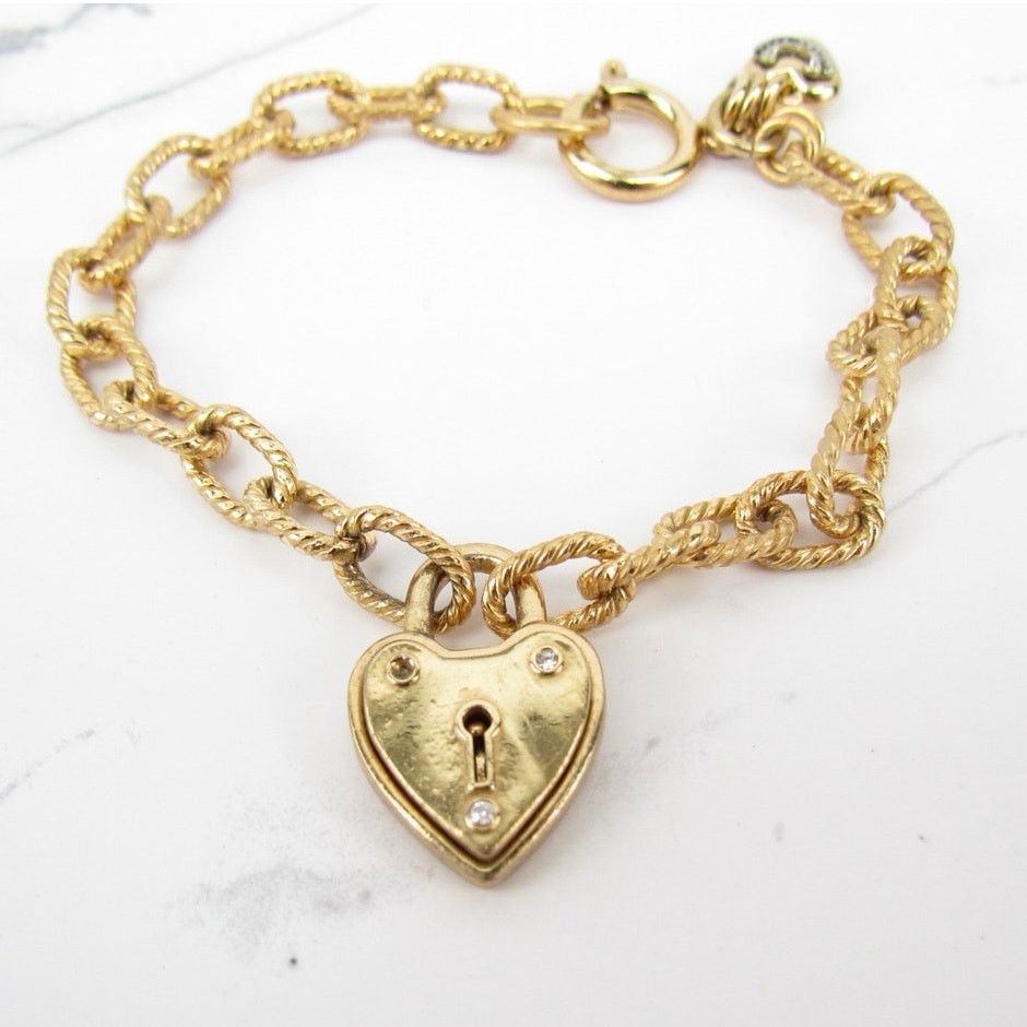 Juicy Couture Juicy Couture Vintage Gold Tone Logo Heart Lock Bracelet Size ONE SIZE - 2 Thumbnail