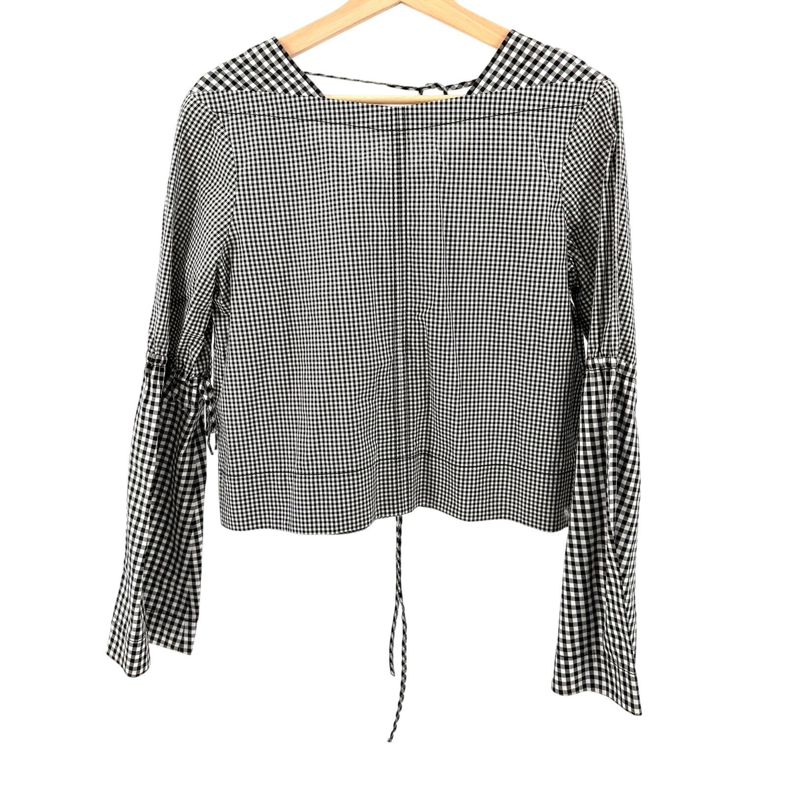 Derek Lam 10 Crosby Black White Gingham 100% Cotton Tie Detail Blouse Size M / US 6-8 / IT 42-44 - 1 Thumbnail