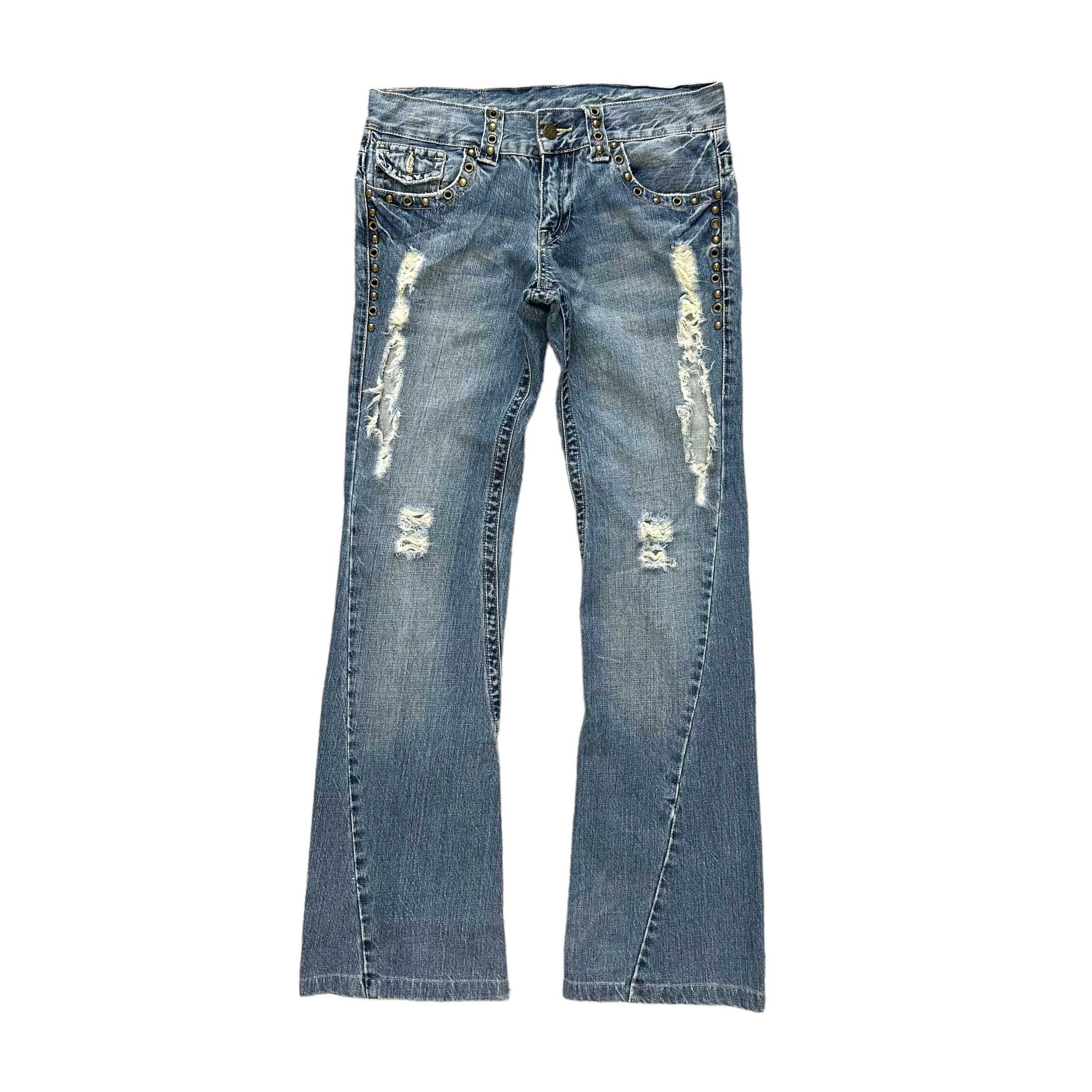 Tornado Mart TORNADO MART TWISTED FLARE STUDDED DISTRESSED JEAN #8505-012 Size 31" - 1 Thumbnail