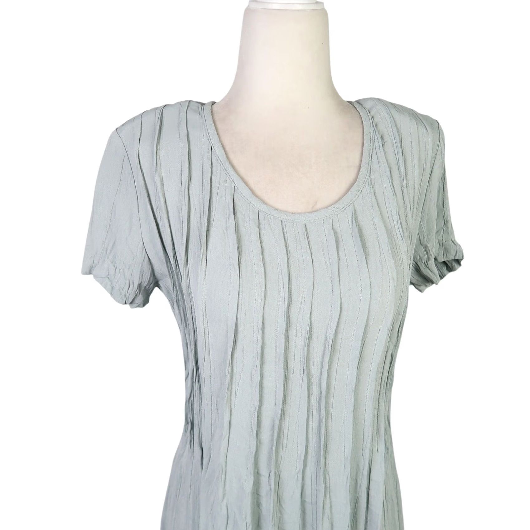 Vintage VINTAGE City Triangles Mini Dress Womens 90s 11 Blue Green Short Sleeve Zip Back Cinch Waist 34" 100% Rayon/Acetate Casual Solid 80s 90s Theme Womens Size L / US 10 / IT 46 - 2 Thumbnail
