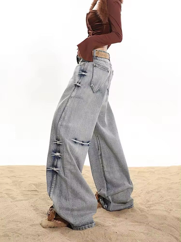 Jean Y2K Washed Grey Baggy Jeans Size 29" - 4 Thumbnail
