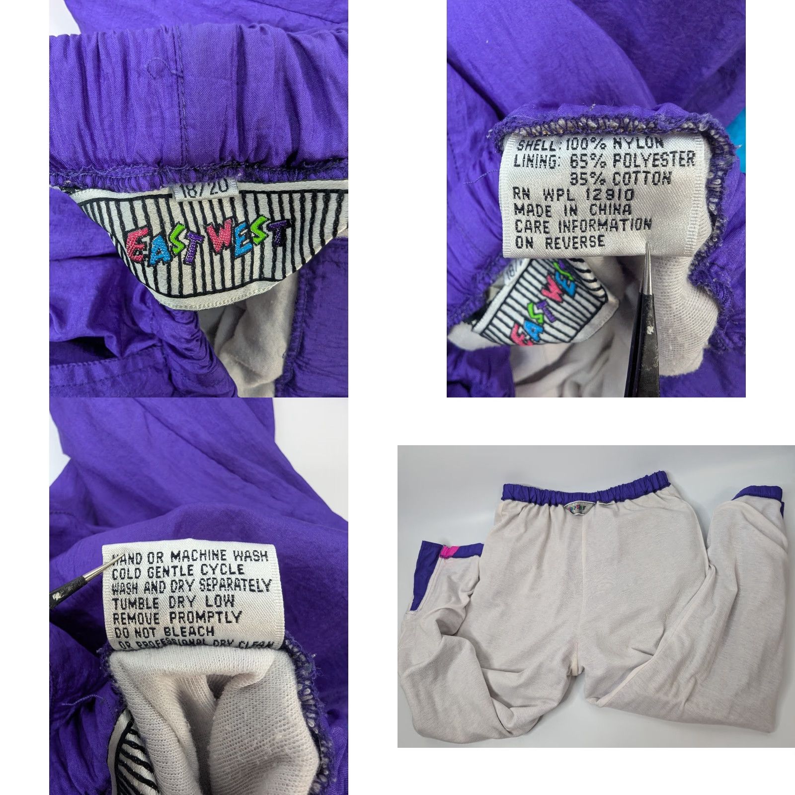 Vintage VINTAGE East West Purple Nylon Track Pants 18/20 Women Nylon Windbreaker Set Pocket Elastic Waist Wrinkle Resistant Retro 90s Athleisure Size 40" / US 18 - 9 Thumbnail