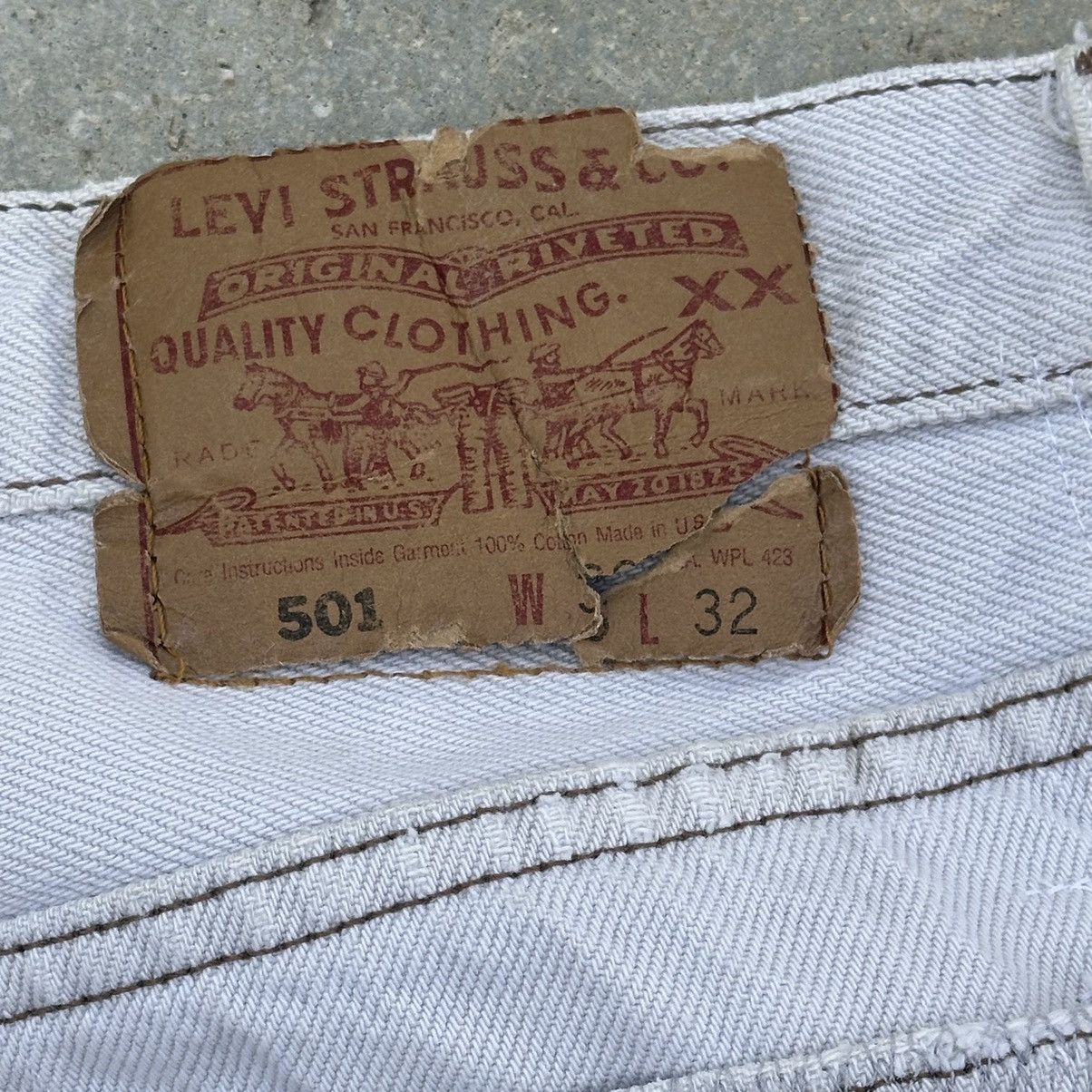 Levi's VTG 90’s Levis 501 Repaired Patchwork White Denim Jeans Size US 34 / EU 50 - 5 Thumbnail