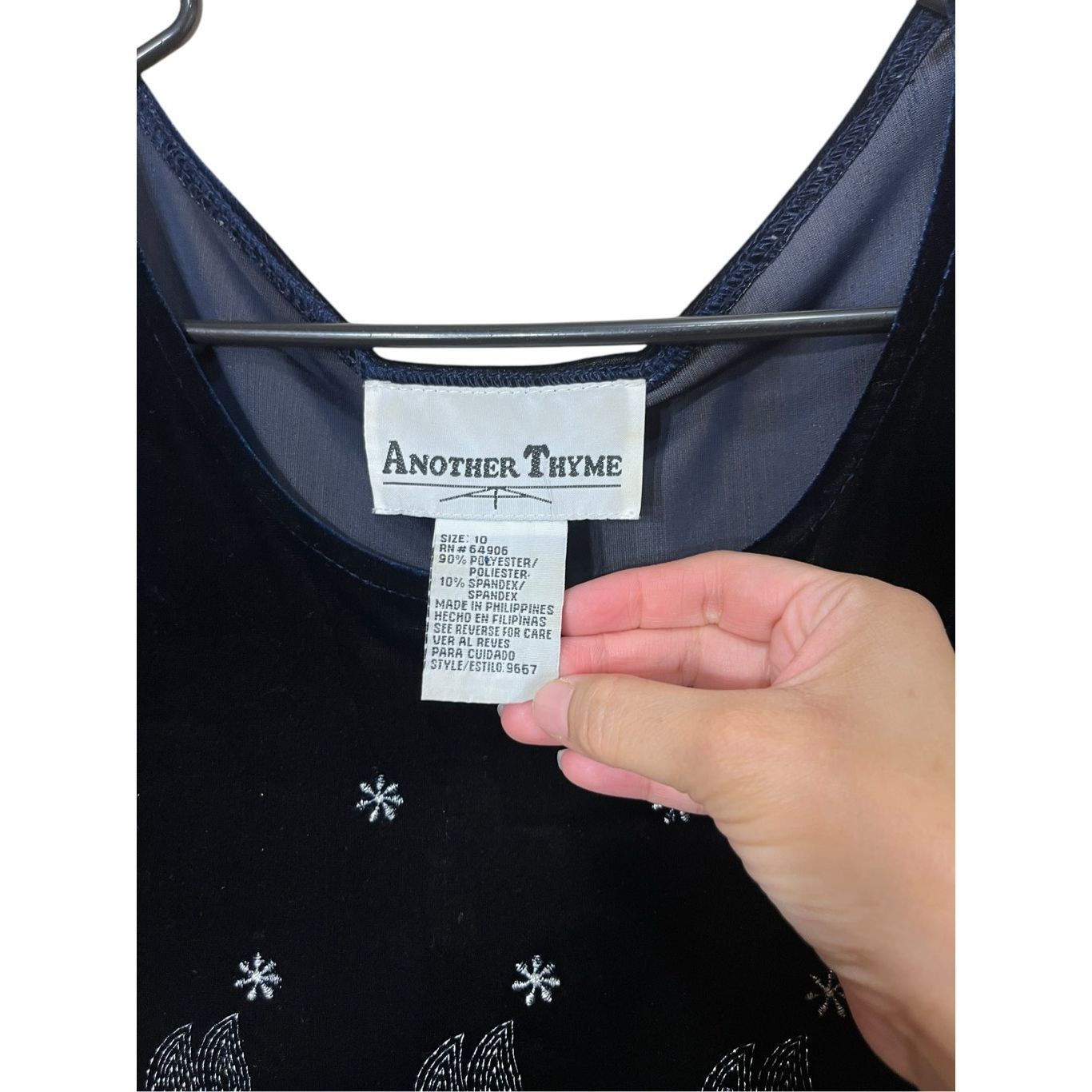 Other Vintage Another Thyme Blue Velvet Maxi Dress Embroidered Flo Size L / US 10 / IT 46 - 5 Thumbnail