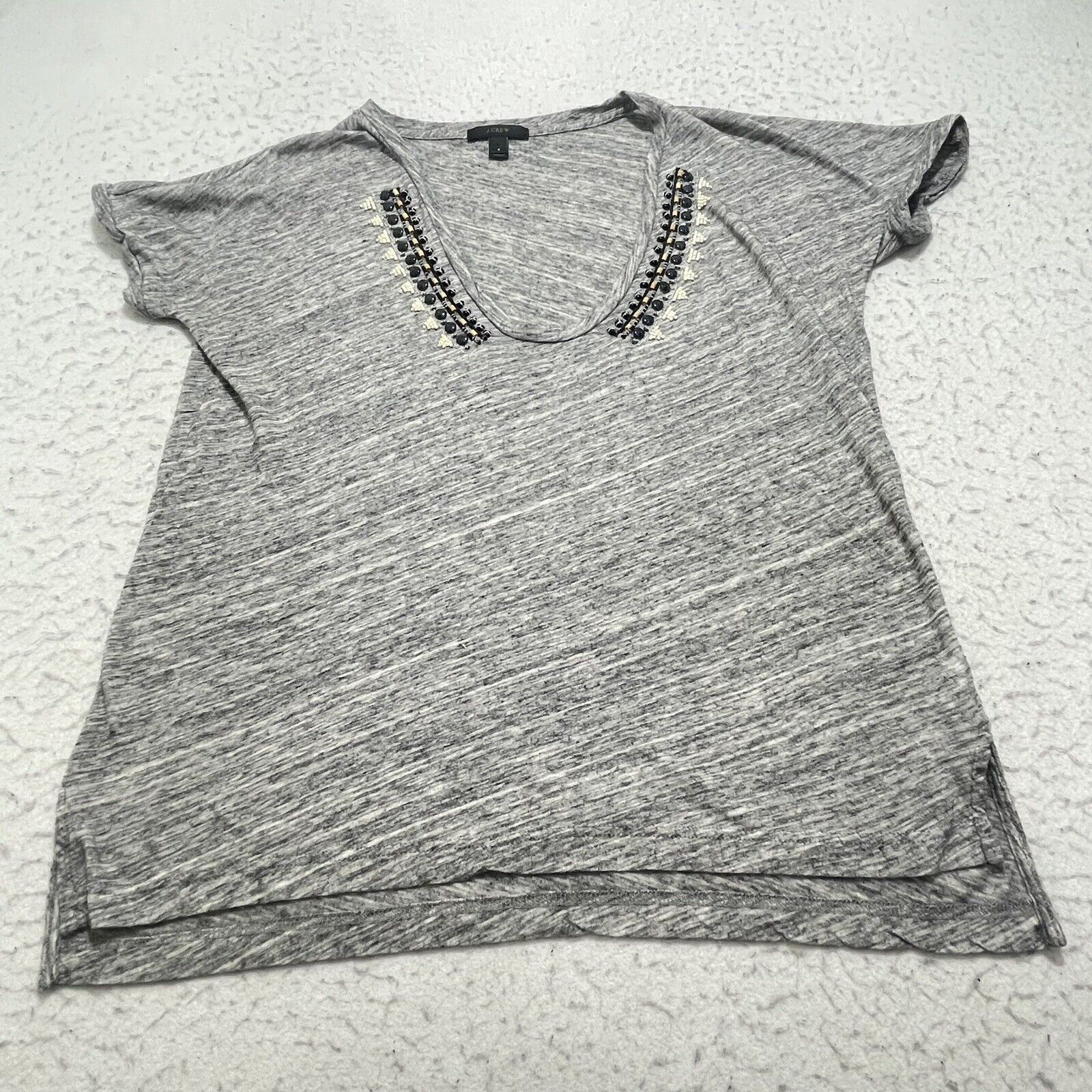 J.Crew J. Crew Short Sleeve Scoop Neck Tee Heather Gray Beaded Size S / US 4 / IT 40 - 1 Thumbnail
