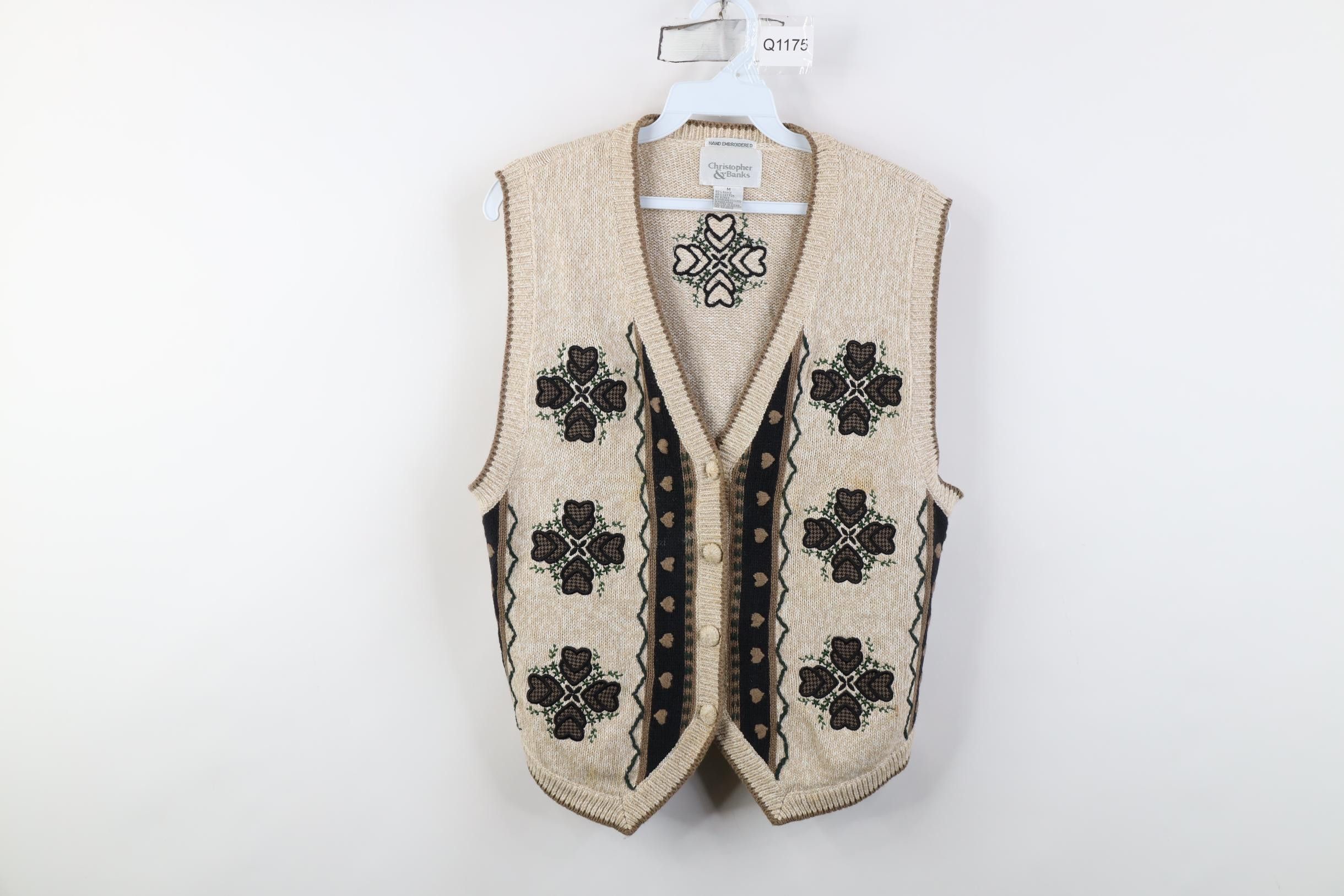 Vintage Vintage 90s Country Embroidered Heart Flower Knit Sweater Size M / US 6-8 / IT 42-44 - 1 Thumbnail