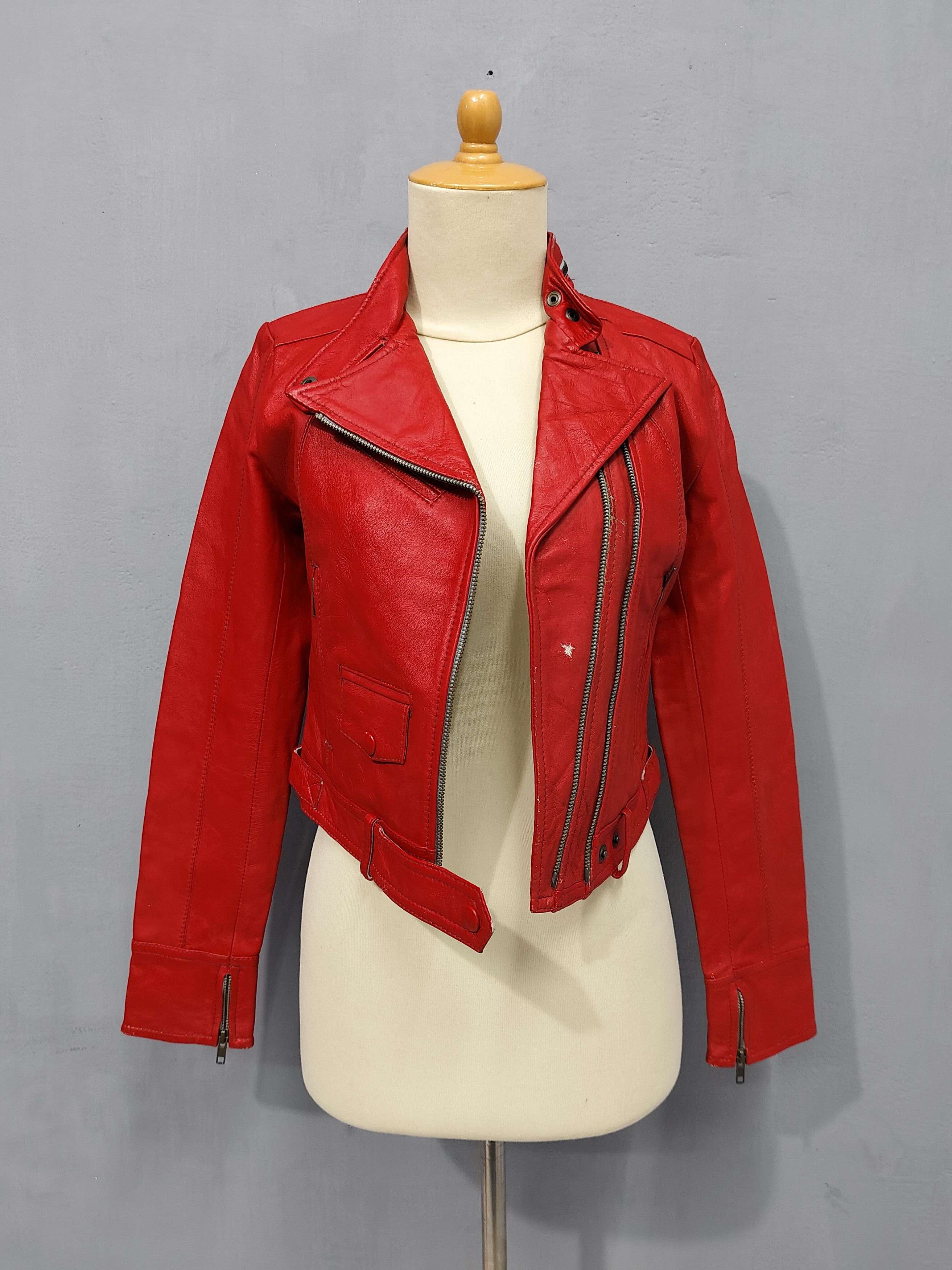 Vintage 90s Nazah London England- Cropped Moto Biker Leather Jacket Size S / US 4 / IT 40 - 4 Thumbnail