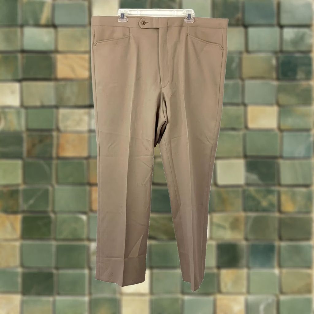 Vintage VINTAGE Sansabelt Brown Trousers Pants Mens 42 x 30 Flat Front Straight Leg Rockabilly 1980s 46 Act 44 x 30 Size US 44 / EU 60 - 1 Thumbnail