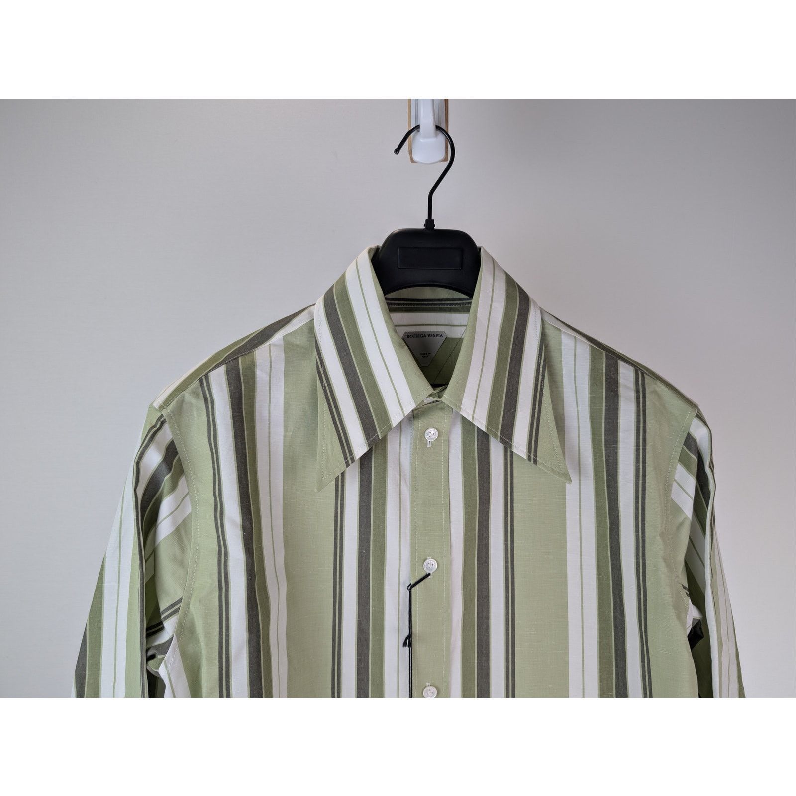 Bottega Veneta o1rshd1 Chunky Cotton Stripe Shirt Green/Olive Multi-Stripe Size US M / EU 48-50 / 2 - 3 Thumbnail