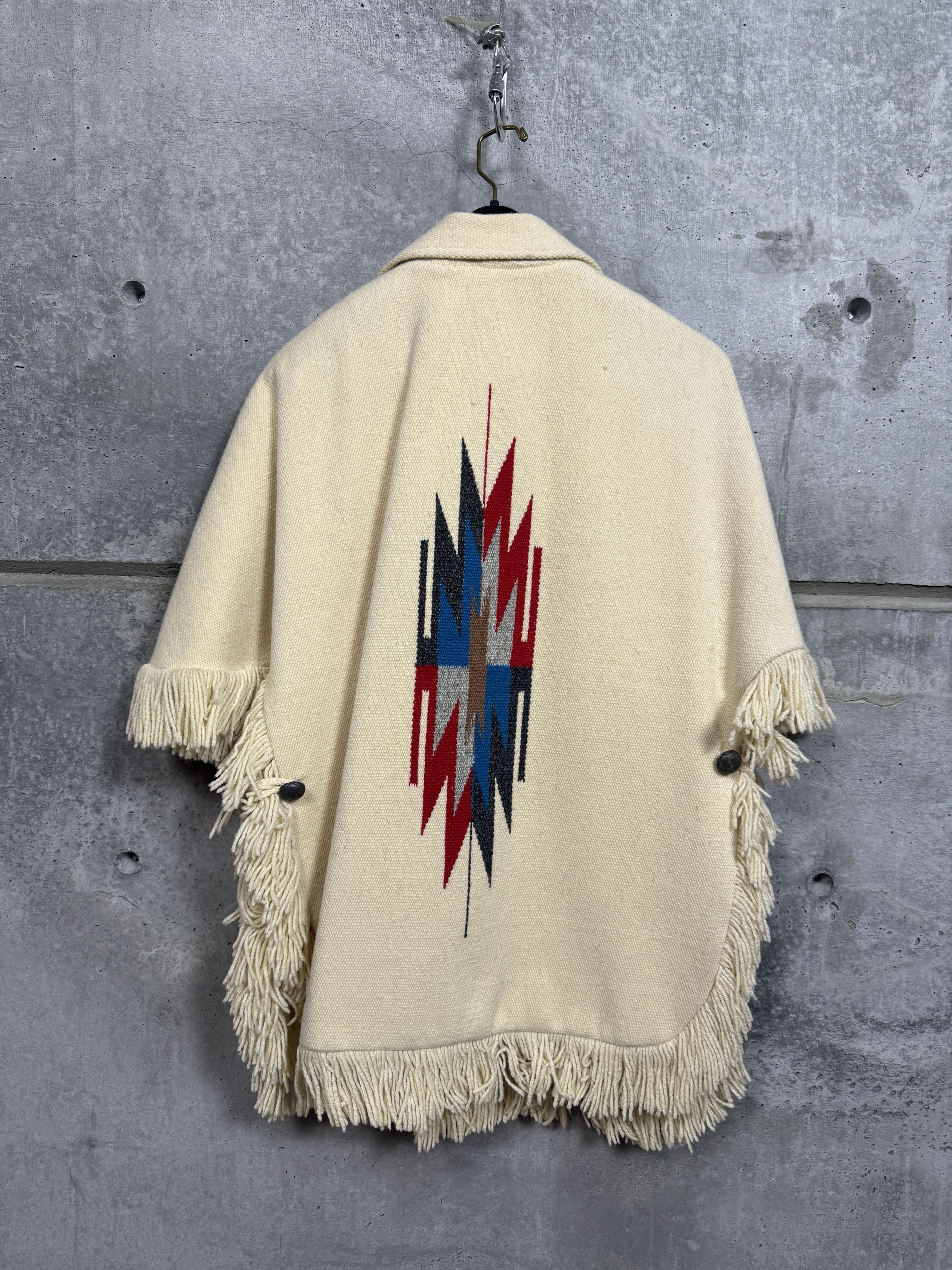 Vintage RARE Ortega Chimayo Hand Woven Wool Fringe Poncho Size US L / EU 52-54 / 3 - 2 Thumbnail