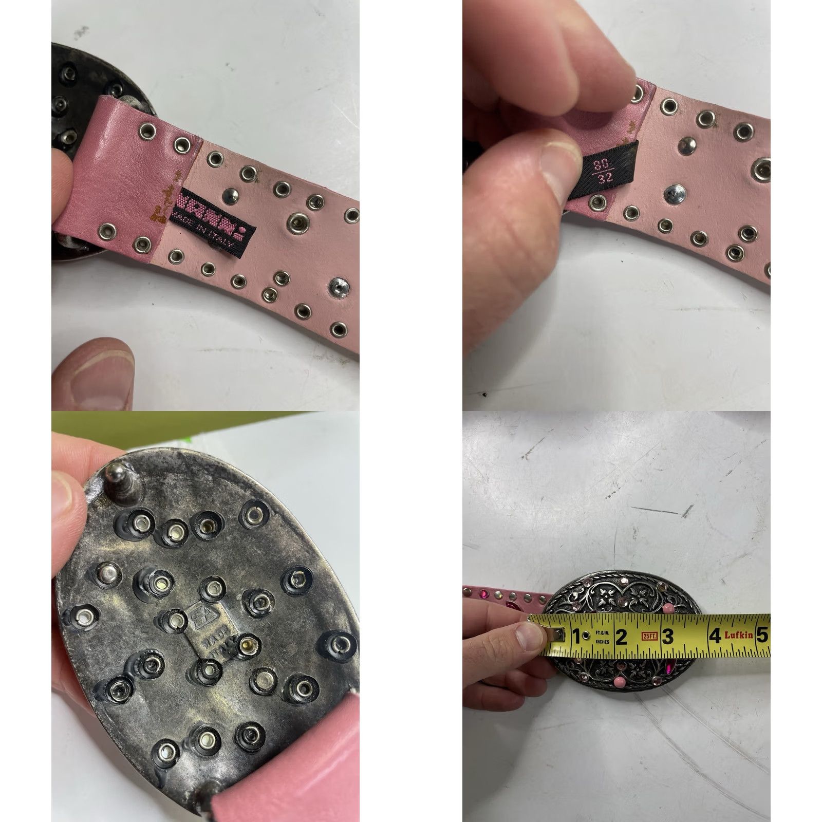 Vintage VINTAGE NANNI Belt Womens Regular 32 Pink Leather Rhinestone Buckle Adjustable Embellished Size ONE SIZE - 8 Thumbnail