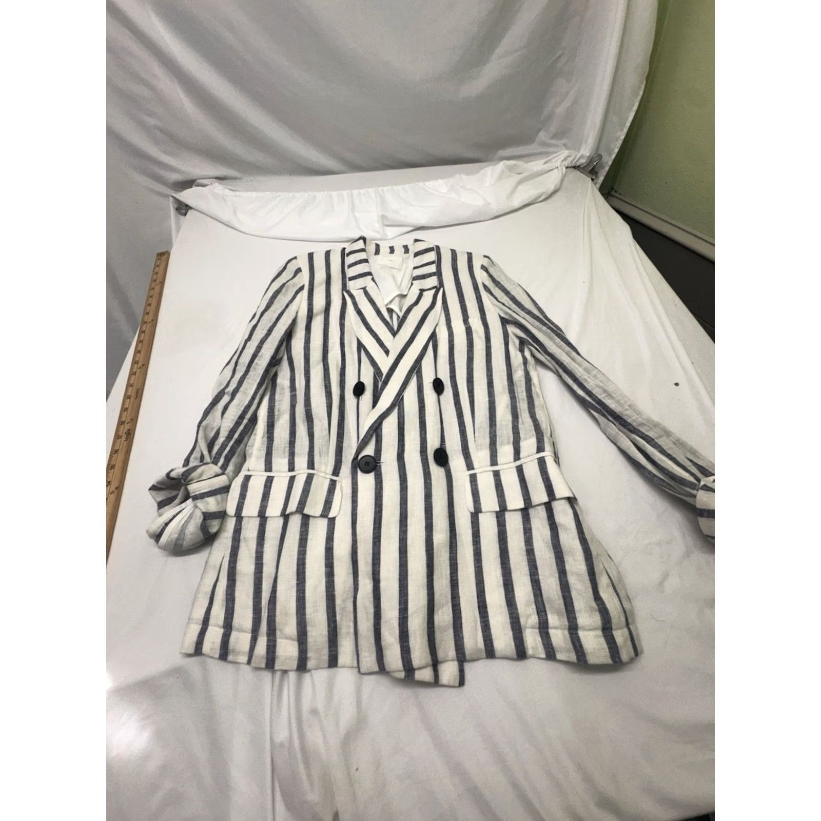 Vintage A Loves A Striped Blazer M Blue And White Boho Linen Size M / US 6-8 / IT 42-44 - 2 Thumbnail
