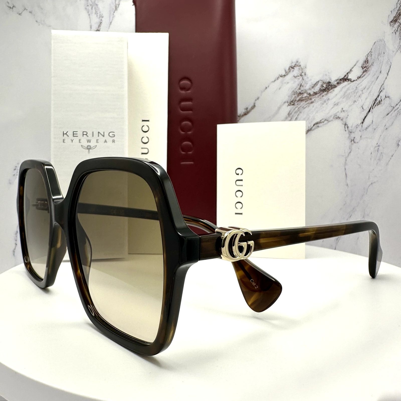 Gucci New GUCCI Sunglasses Brown Square Gold Metal GG Logo Size ONE SIZE - 2 Thumbnail