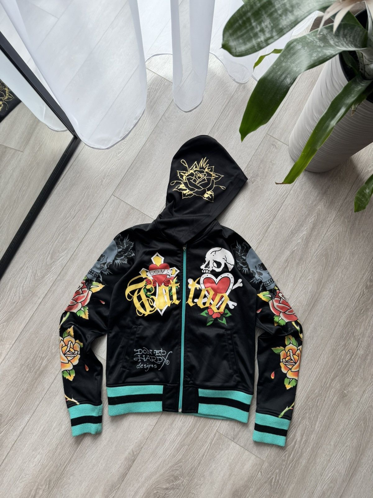Christian Audigier × Ed Hardy Y2K Vintage Ed Hardy Zip Up Hoodie Logo Streetwear Rare VTg Size S / US 4 / IT 40 - 1 Thumbnail