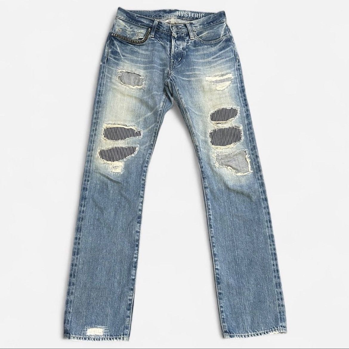 Hysteric Glamour Hysteric Glamour studded striped distressed selvedge jeans Size US 29 - 1 Thumbnail