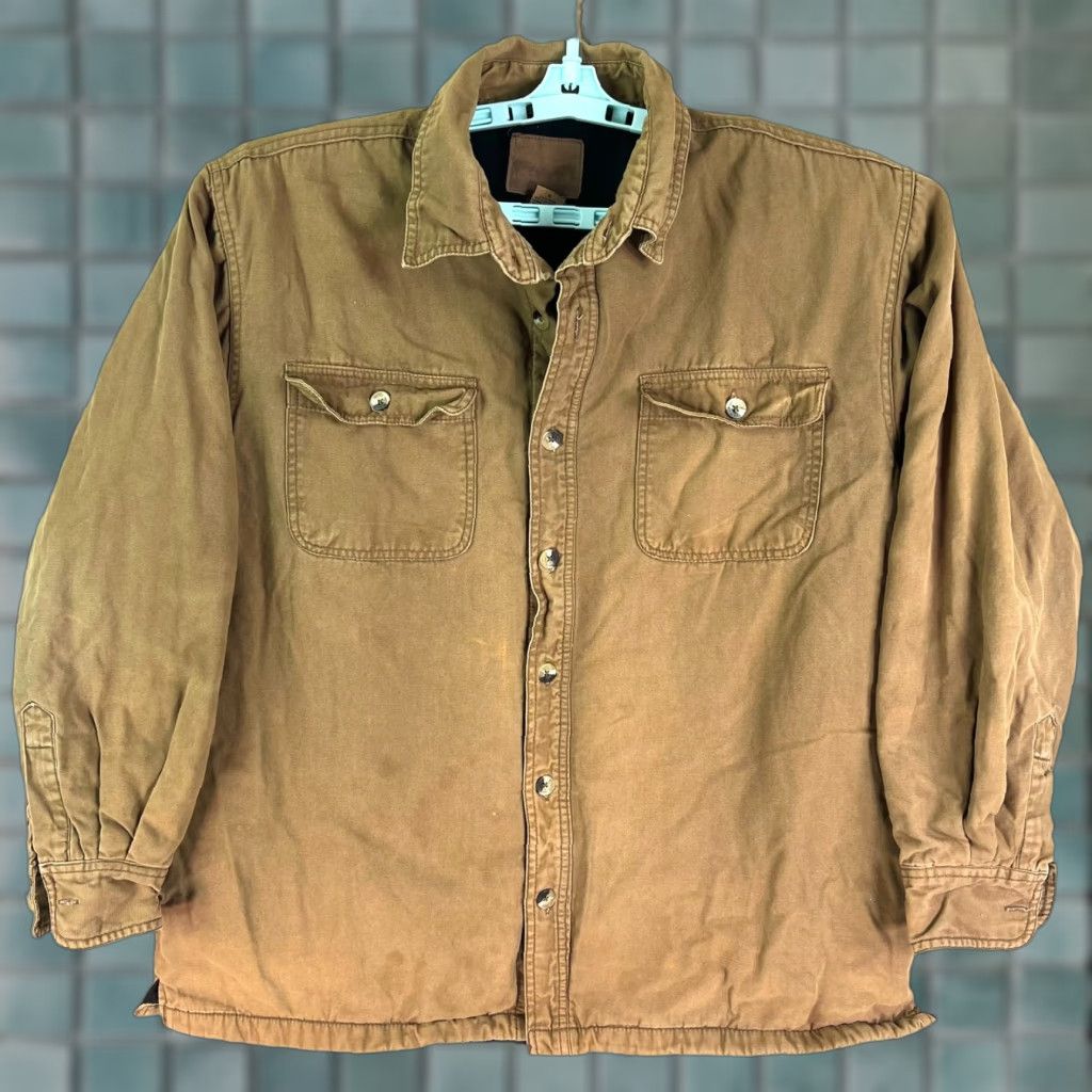 Vintage Buckhorn River Button-Up Shirt Mens L Brown Lined Flece Long Sleeve Canvas Cotton Polyester 48 in Chest Casual Travel Workwear Sized Regular Mens Size US L / EU 52-54 / 3 - 1 Thumbnail