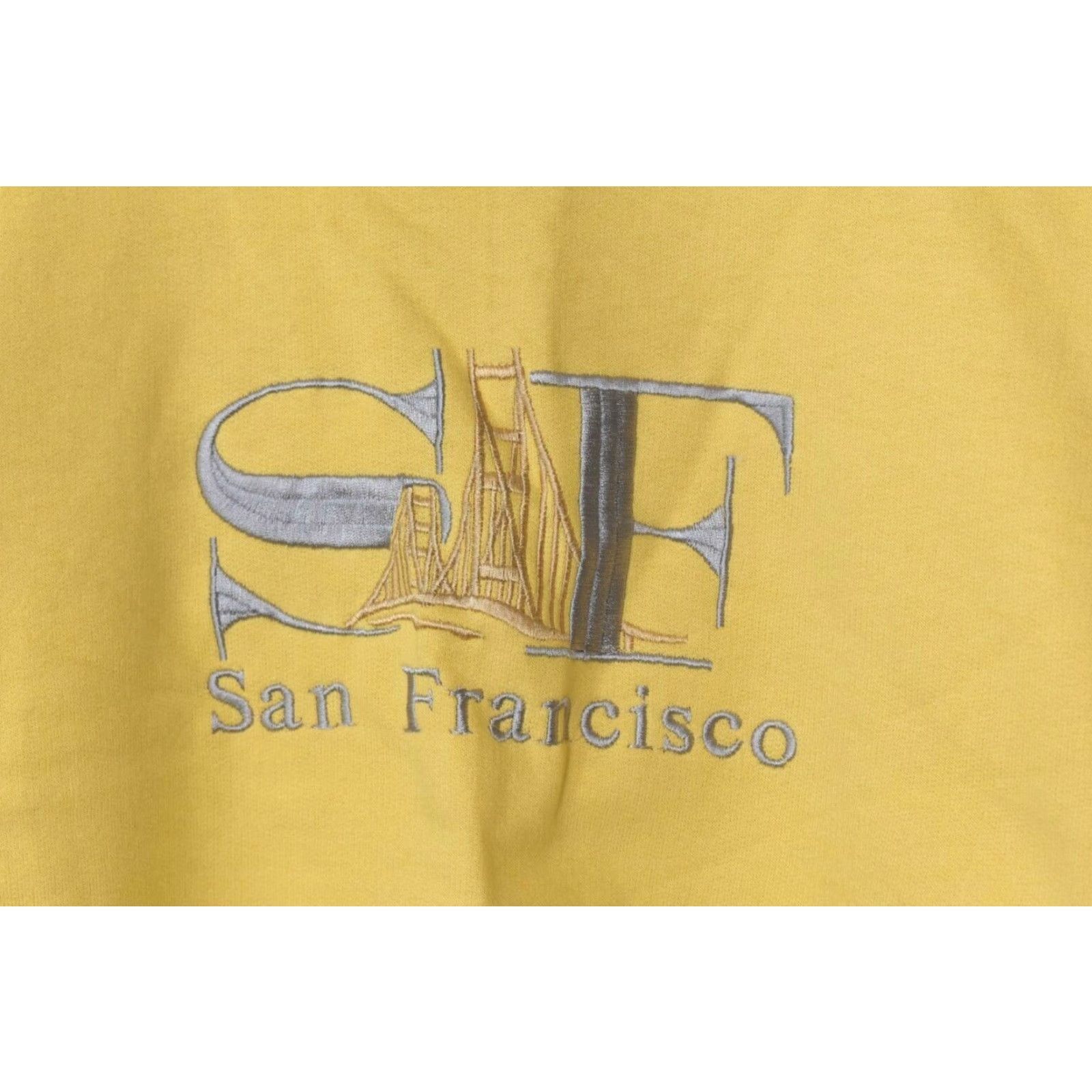 Hanes VINTAGE Hanes Sweatshirt Unisex Adults Crew Neck Long Sleeve Yellow Cotton Blend Embroidered San Francisco California Golden Gate Bridge Medium Size US M / EU 48-50 / 2 - 3 Thumbnail