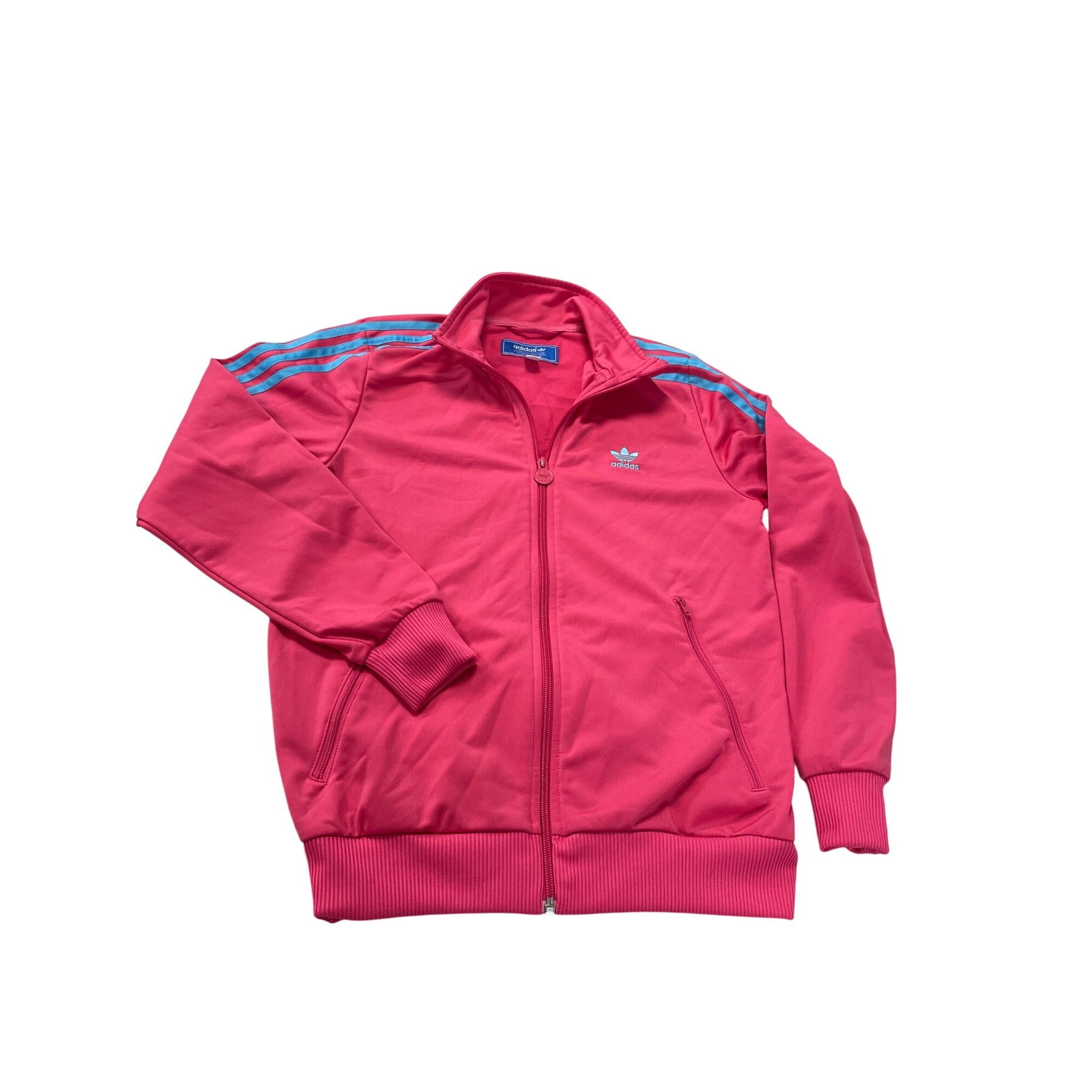 Adidas Adidas Womens Pink Track Jacket With Blue Stripes Size L SKU Size L / US 10 / IT 46 - 1 Thumbnail