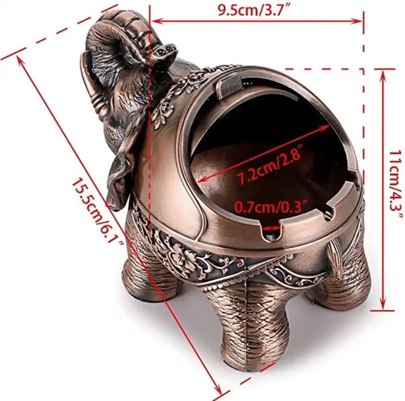 Vintage Windproof Ashtray with Lid-Elephant Shaped Table Ashtray Size ONE SIZE - 3 Thumbnail