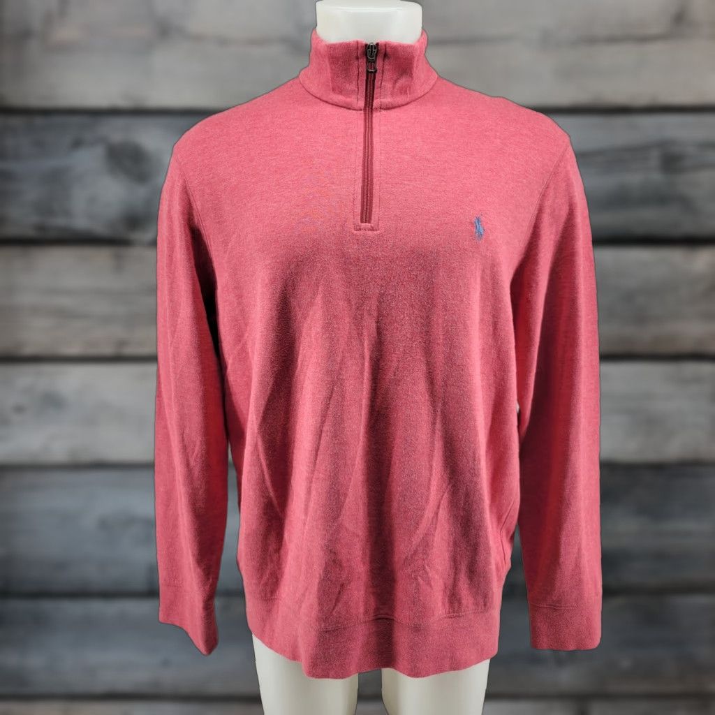 Polo Ralph Lauren Polo Ralph Lauren Sweater Pullover 1/4 Zip Mock Neck Long Sleeve Size L Coral Pink Mens Regular Knit Cotton Blend 1/4 Zip Pullover Shirt Size US L / EU 52-54 / 3 - 1 Thumbnail