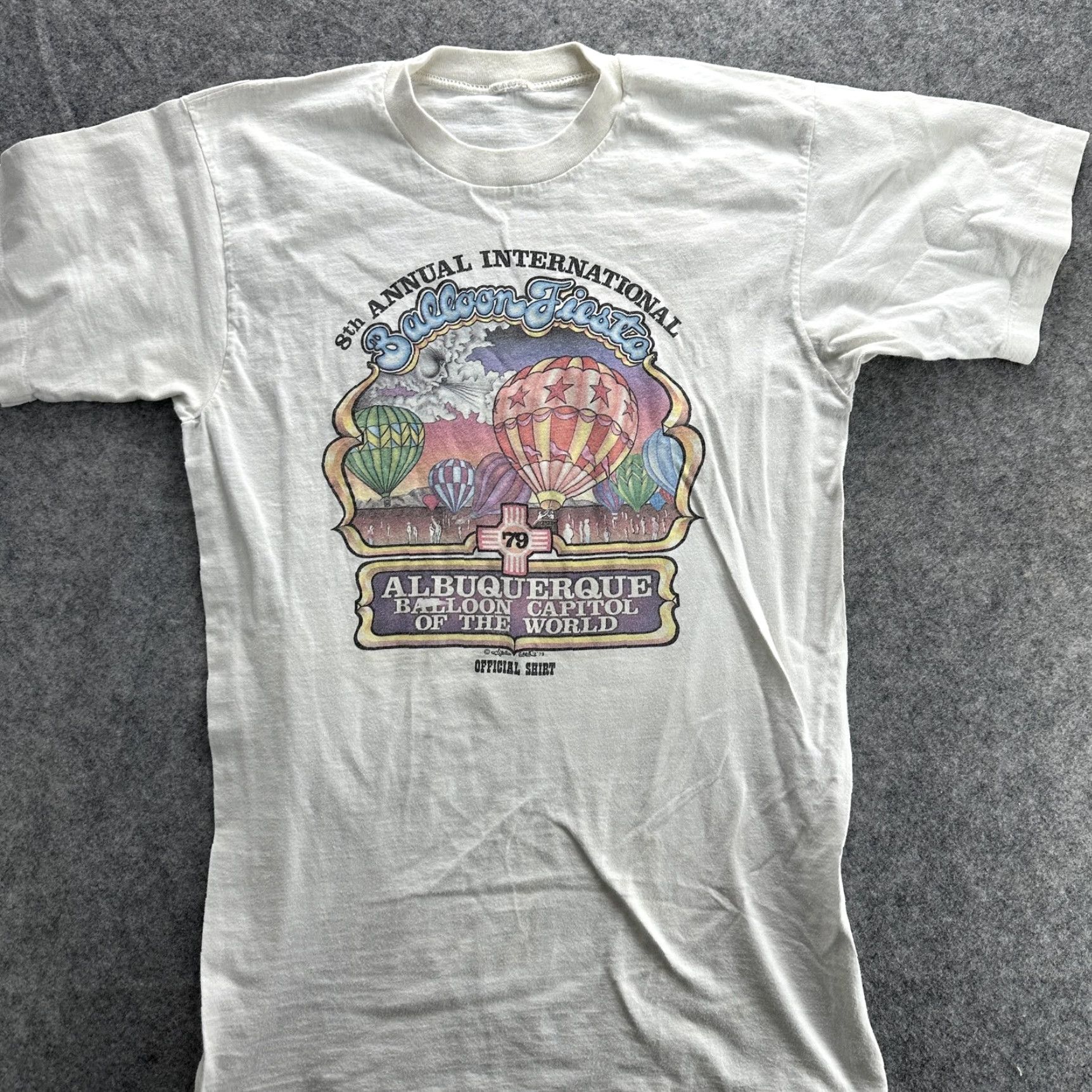 Vintage VINTAGE Albuquerque Balloon Fiesta T-Shirt Mens Small White 70s Graphic Tee Festival Travel 1979 Size US S / EU 44-46 / 1 - 3 Thumbnail