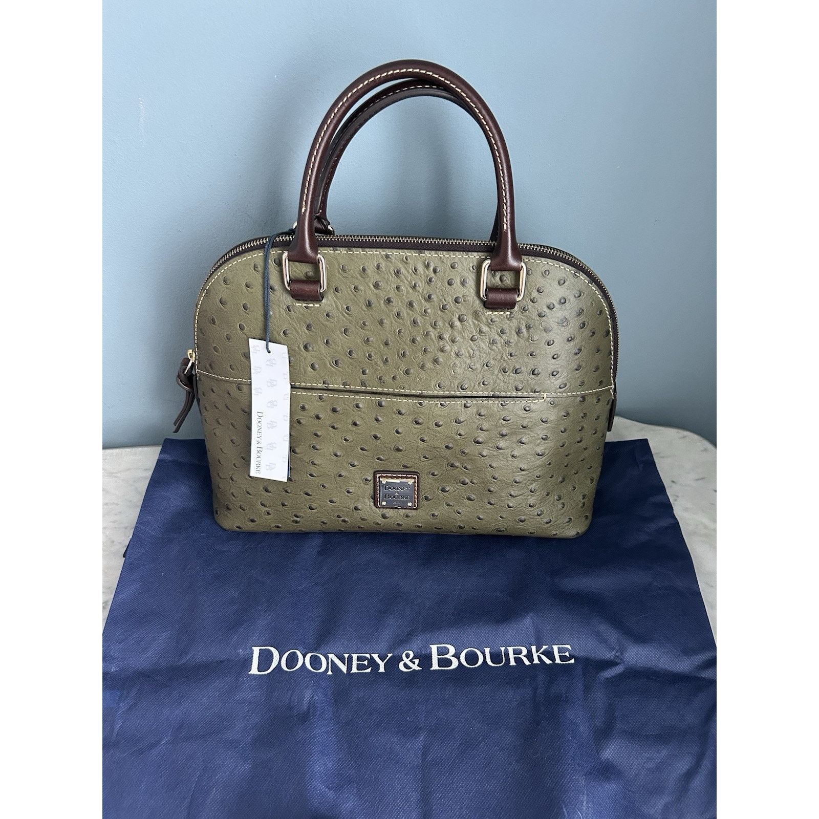 Dooney & Bourke NWT Dooney Bourke Ostrich Leather Carter Satchel Olive Dome Size ONE SIZE - 13 Thumbnail