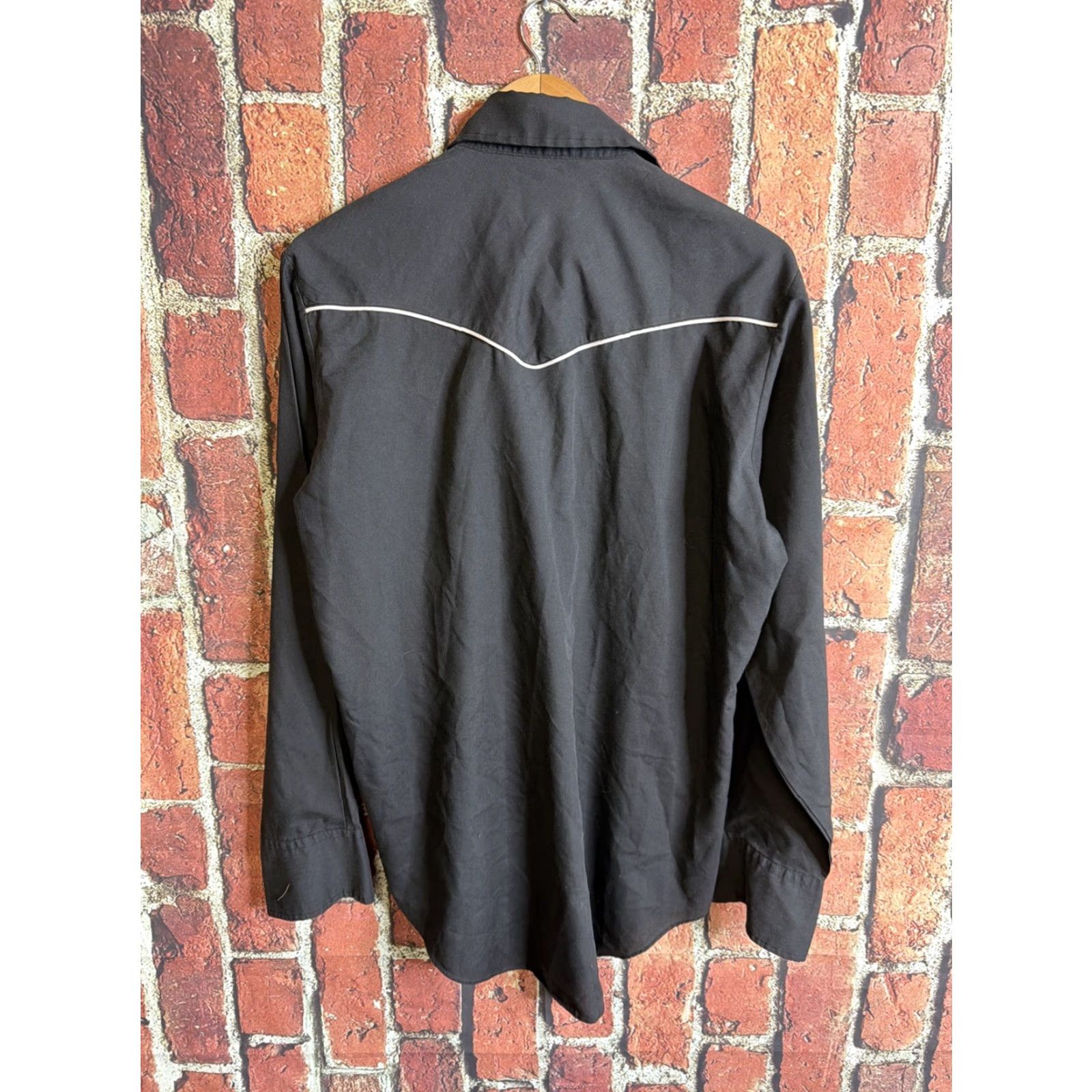 Vintage VINTAGE Silver Spur Western Wear Black 16-35 Shirt Pearl Snap Mens Regular Button-Up Long Sleeve Collared Western Theme Embroidered Cotton Blend Solid Size US L / EU 52-54 / 3 - 3 Thumbnail