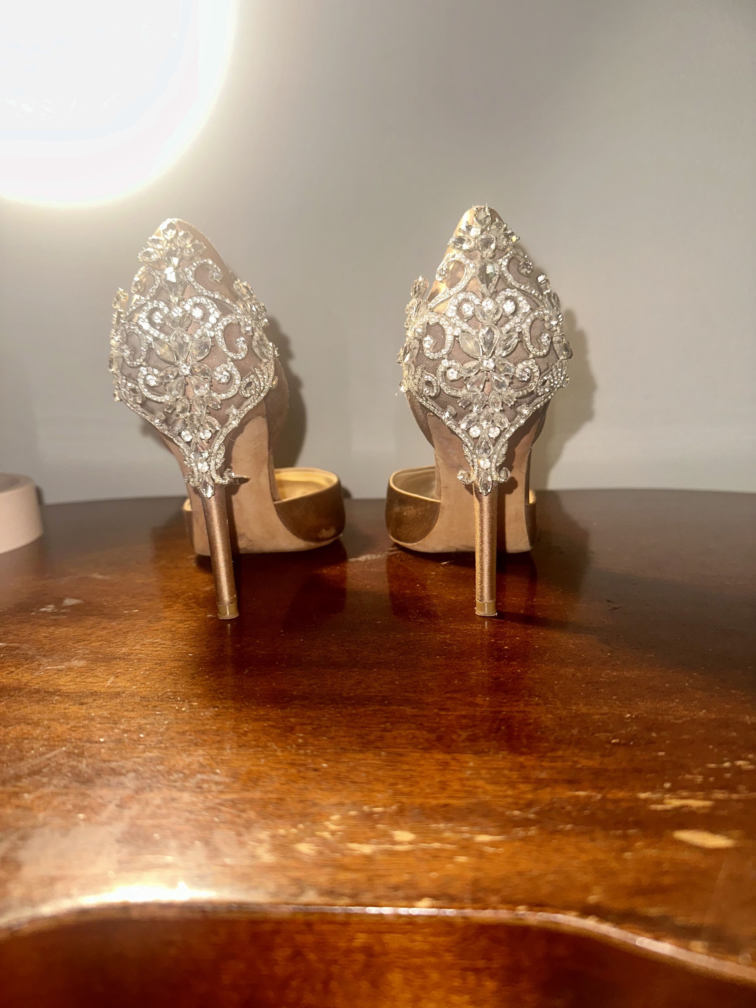 Badgley Mischka Satin Embellished Heels Size US 5.5 / IT 35.5 - 3 Thumbnail