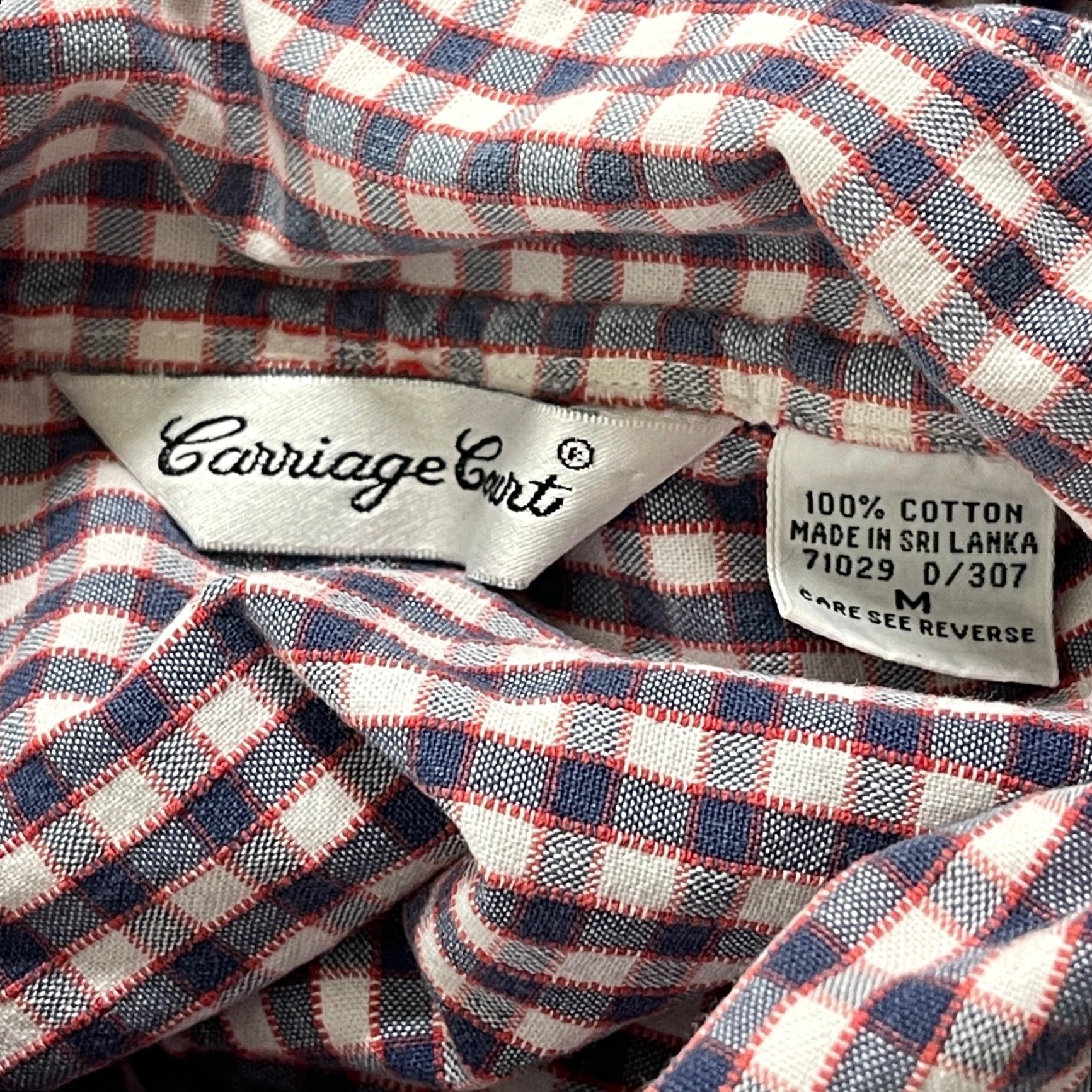 Vintage Carriage Court Shirt M Red White Blue Checkered Button Up Cotton Cottage Size M / US 6-8 / IT 42-44 - 6 Thumbnail