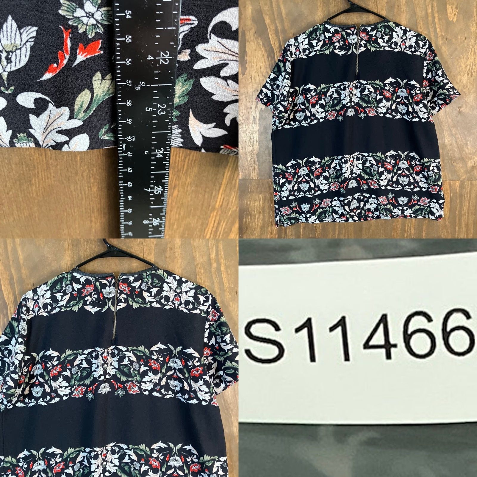 Zara Zara Basic Womens Shirt Black Multi Floral Short Sleeve Zipper Back XL XLarge Size XL / US 12-14 / IT 48-50 - 8 Thumbnail