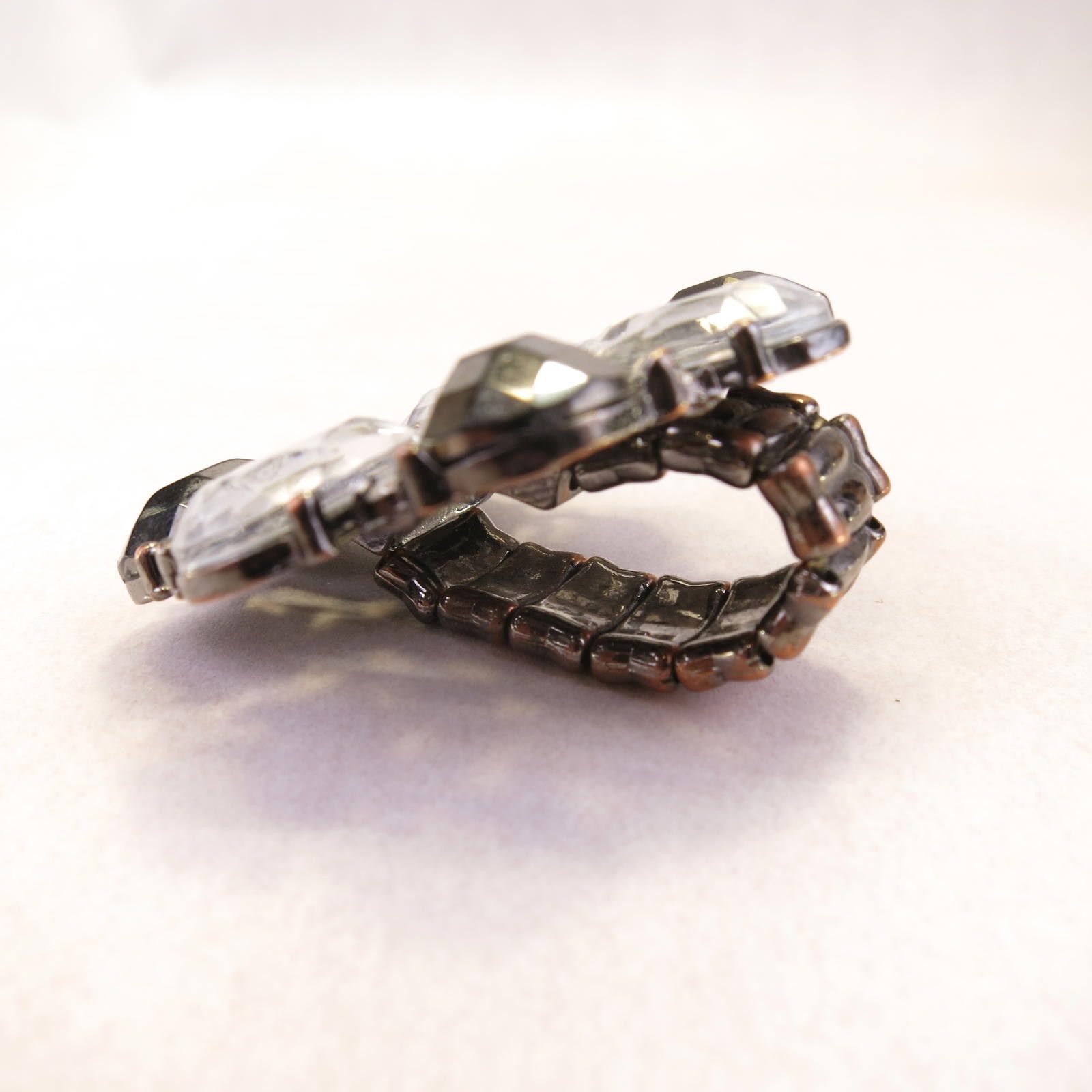 Other Large Statement Ring Black & Clear Rhinestones Elastic Band Size ONE SIZE - 2 Thumbnail