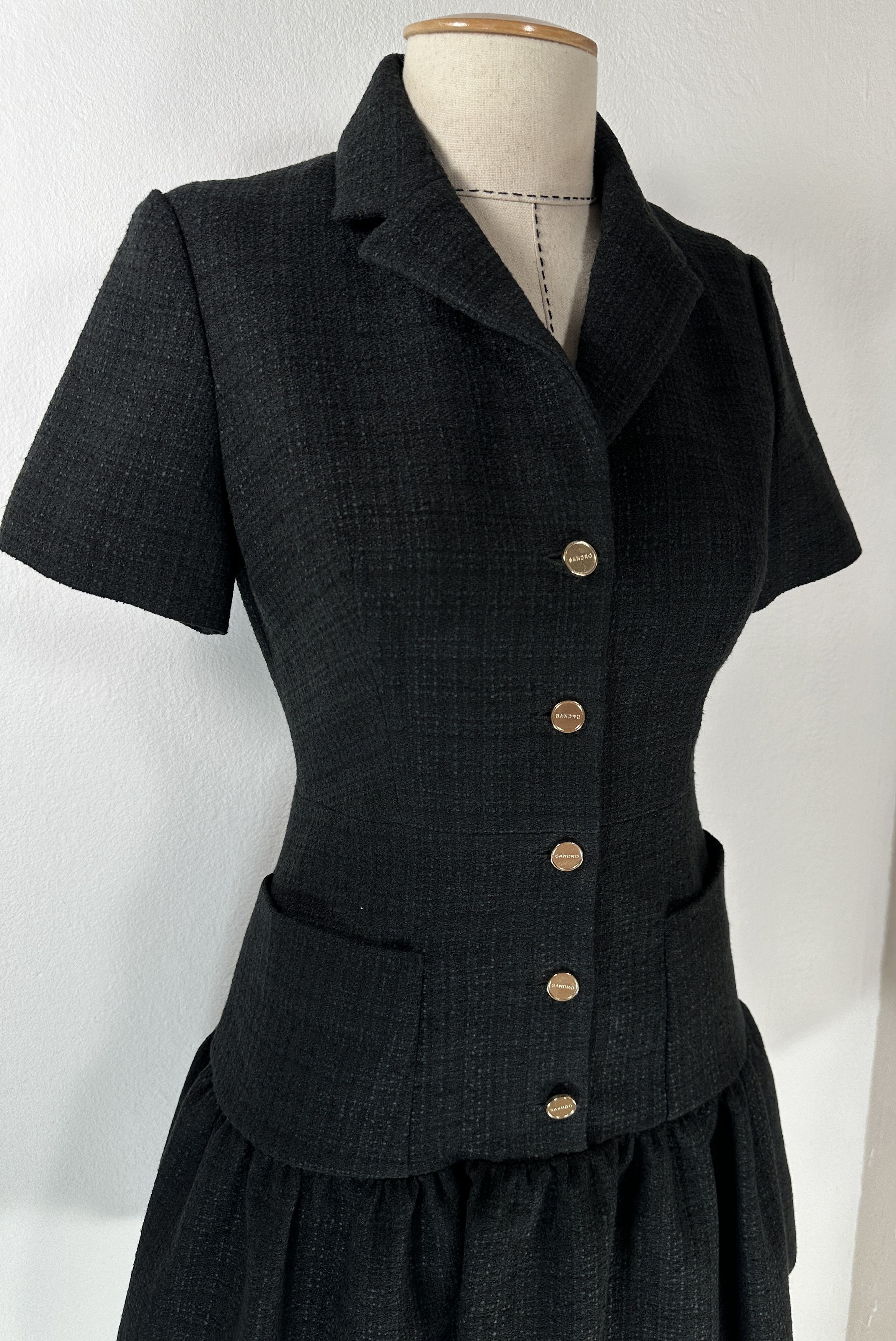 Sandro Short Tweed Black Dress Size M / US 6-8 / IT 42-44 - 2 Thumbnail
