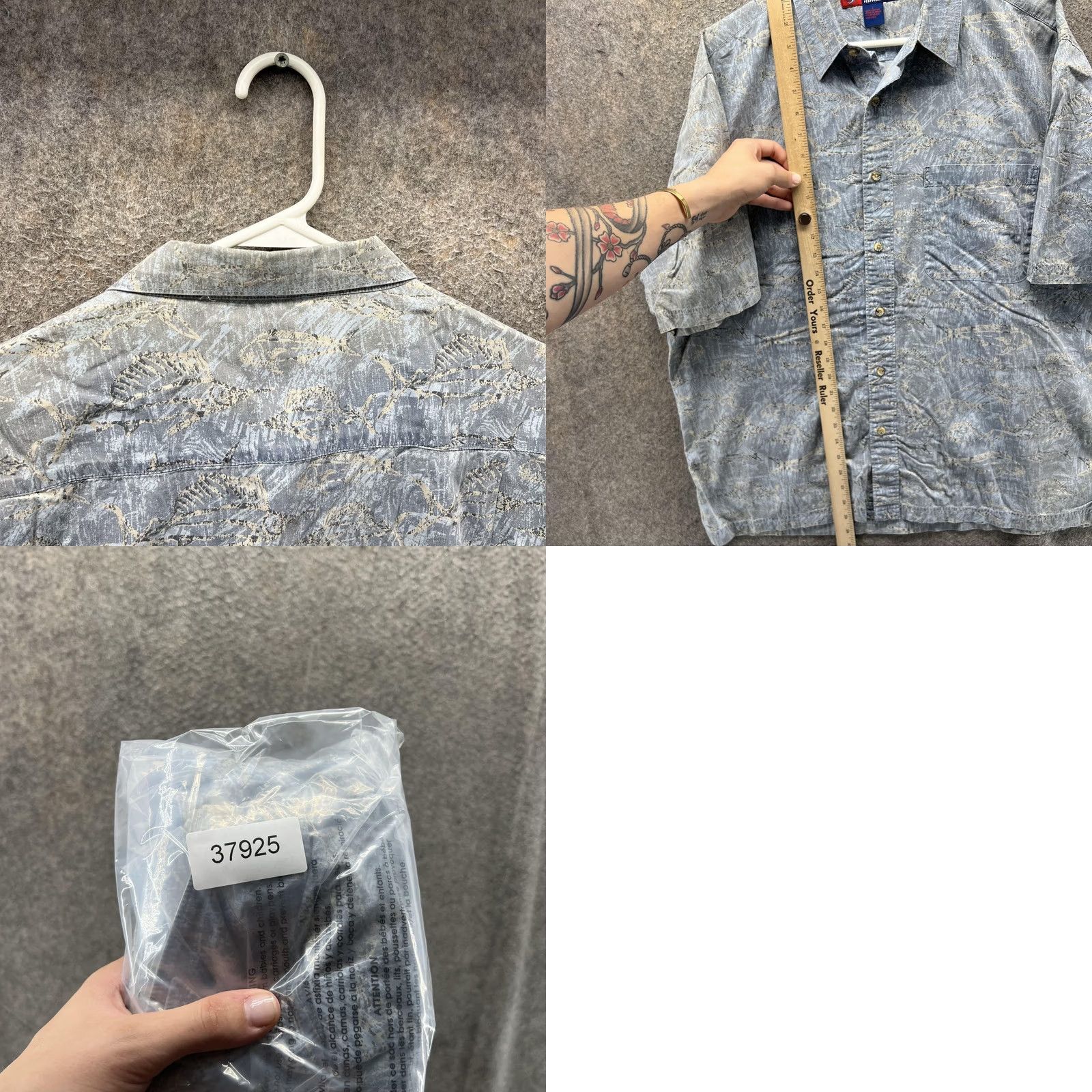 Vintage Reel Legends Shirt Mens Large Blue Gray Fish Print Short Sleeve Button Front Size US L / EU 52-54 / 3 - 8 Thumbnail
