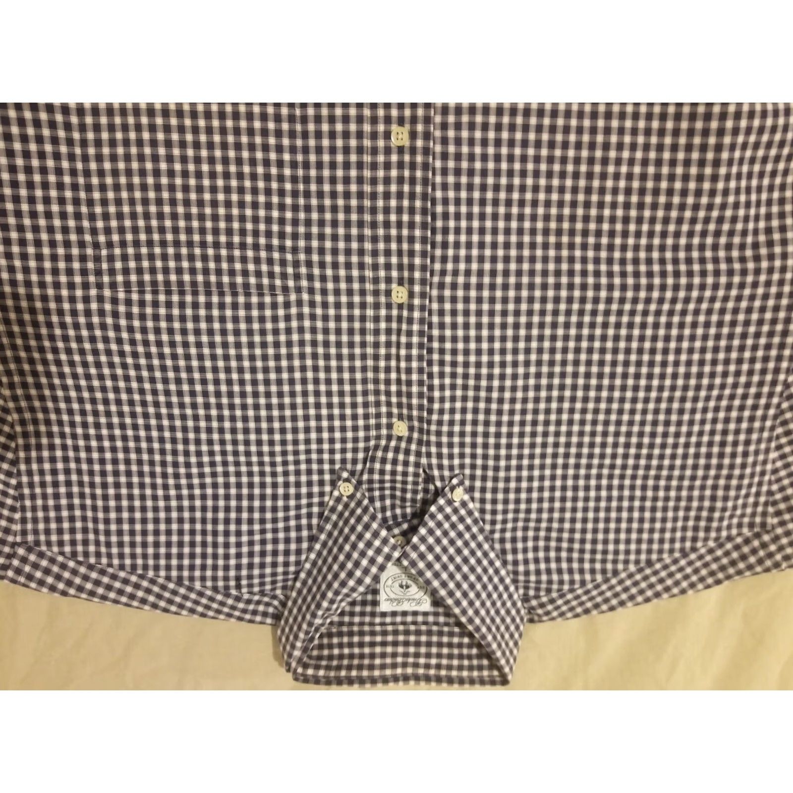 Brooks Brothers Brooks Brothers Shirt Button Cotton Short Sleeve L Large Navy Blue Mens Size 42R - 2 Thumbnail