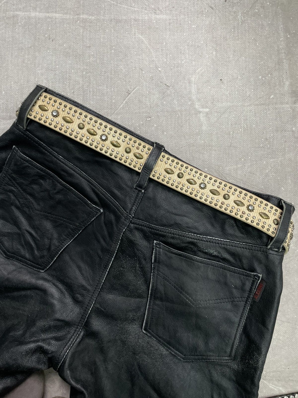 Japanese Brand Rare leather Dior style studded rhinestones punk belt y2k Size ONE SIZE - 2 Thumbnail