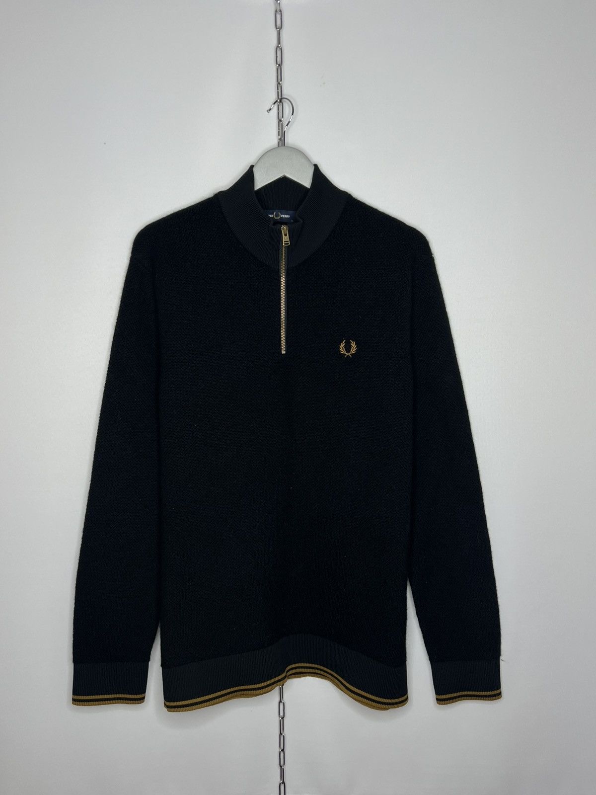 Fred Perry Vintage 1/4 Zip Up Wool Sweater Jumper Pullover