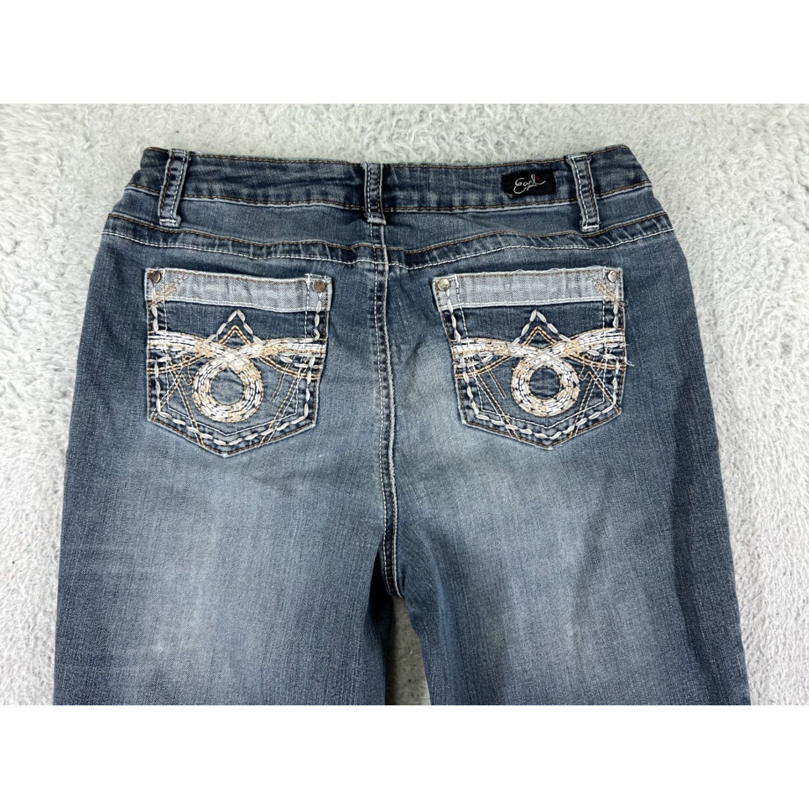 Vintage Earl Jean Jeans Women 25 Blue Denim Slim Boot Medium Wash Low Rise Embroidered Pants Size 42" / US 20 - 4 Thumbnail