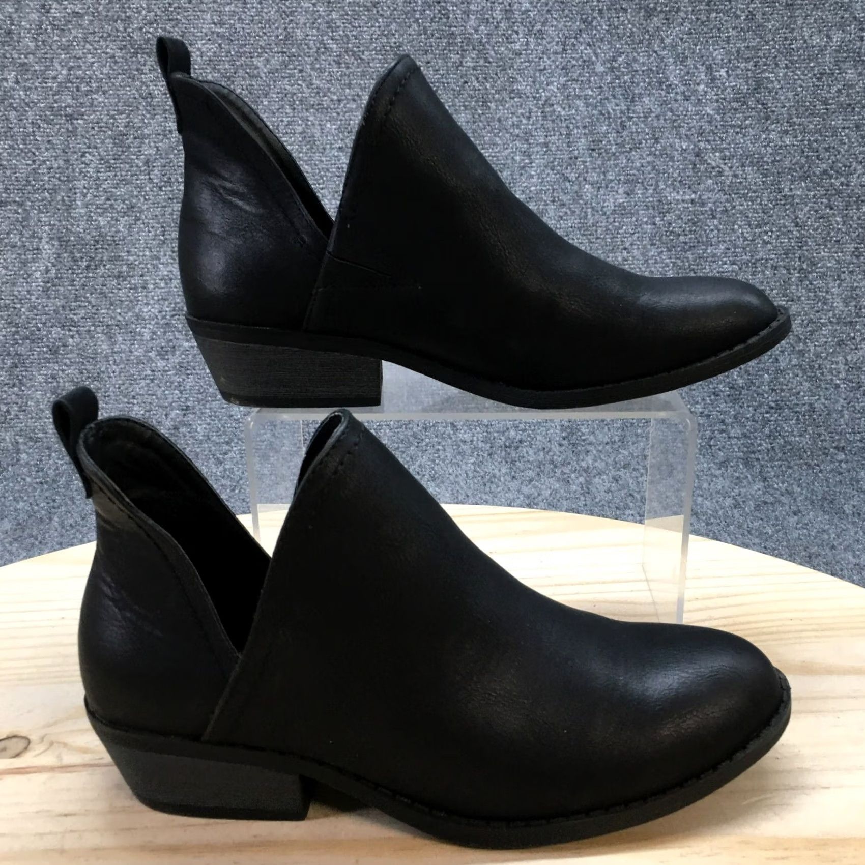 Vintage Universal Thread Boots Womens Ankle Booties 6.5 Black Faux Leather Pull On Nora Boot Size US 7 / IT 37 - 2 Thumbnail