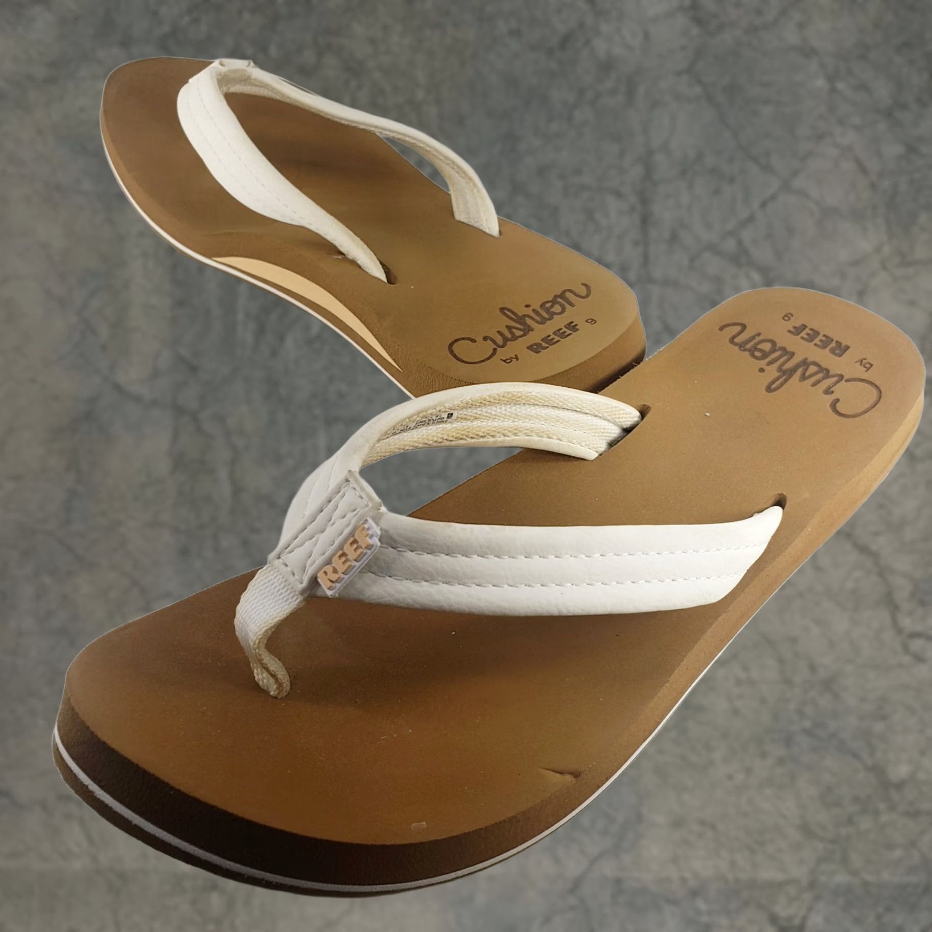 REEF Reef Flip-Flop Sandal Women's 9 White Straps Brown Soles Cushioned Comfort Slip On Summer Beach Size US 9 / IT 39 - 1 Thumbnail