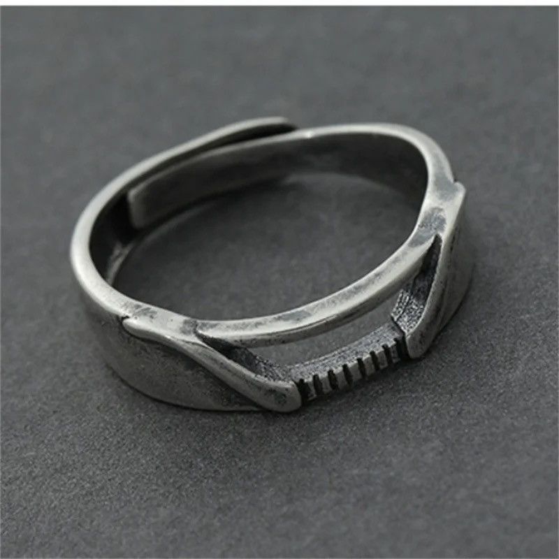 Jewelry × Vintage S925 Ring Male Index Finger Hollow Lines Design Ring Size ONE SIZE - 5 Thumbnail