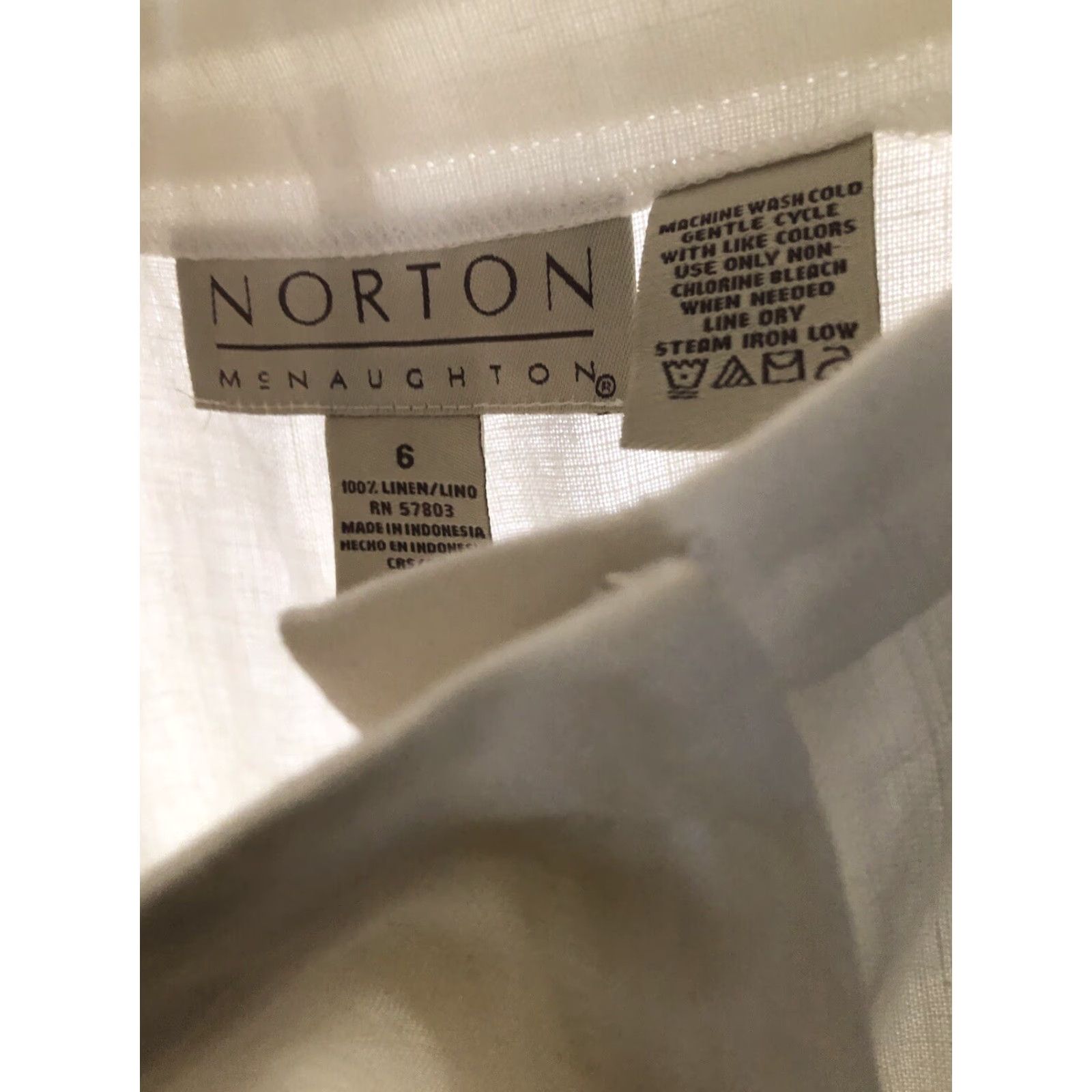Vintage Norton McNaughton Linen Pants Slacks 6 Wht Straight Leg 26"W Inseam 29" Rise High Womens Pants Size 26" / US 2 / IT 38 - 3 Thumbnail