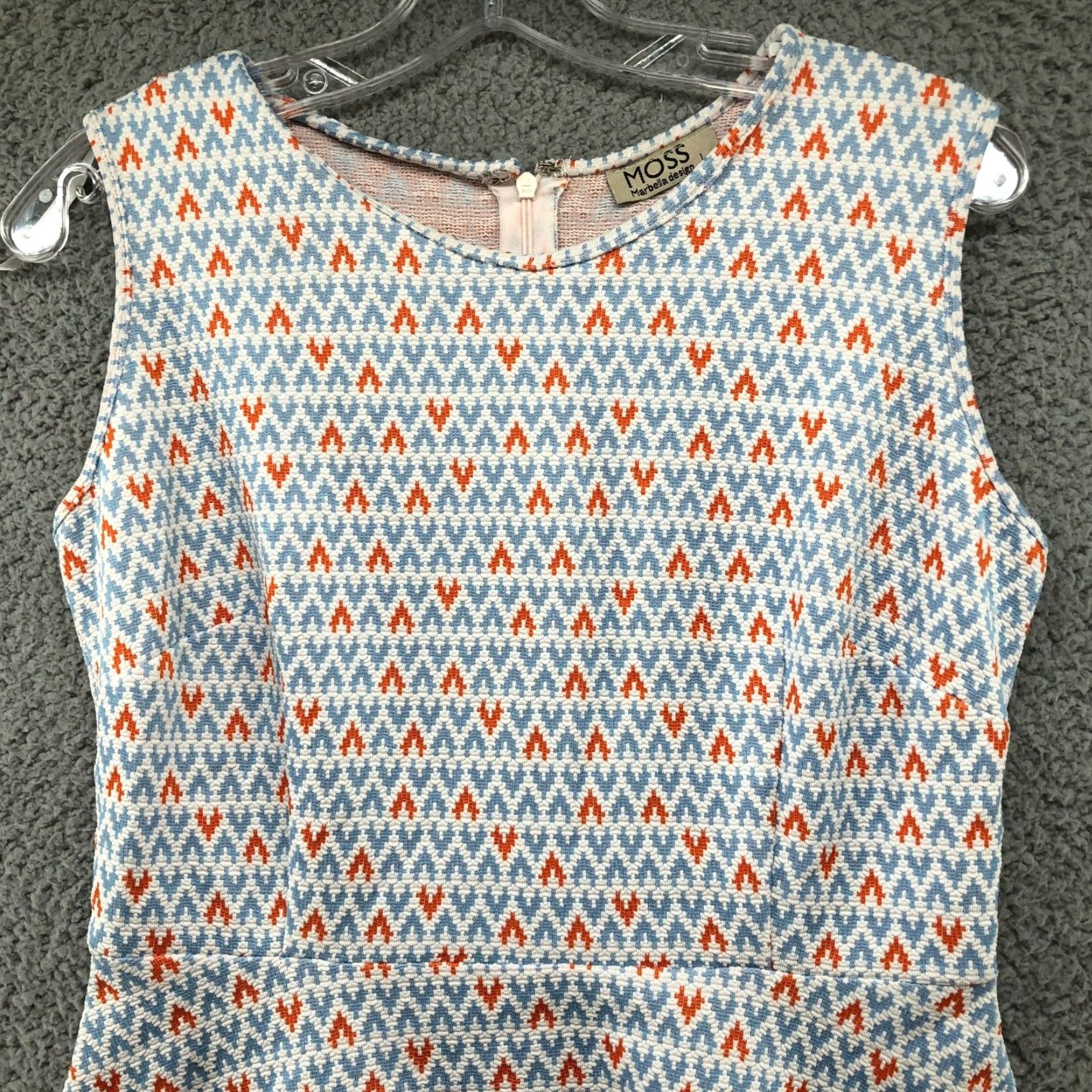 Vintage Moss Geometric Aztec Skater Mini Dress L Green Sleeveless Crew Neck Back Zip Knit Polyester Women Juniors Size L / US 10 / IT 46 - 4 Thumbnail