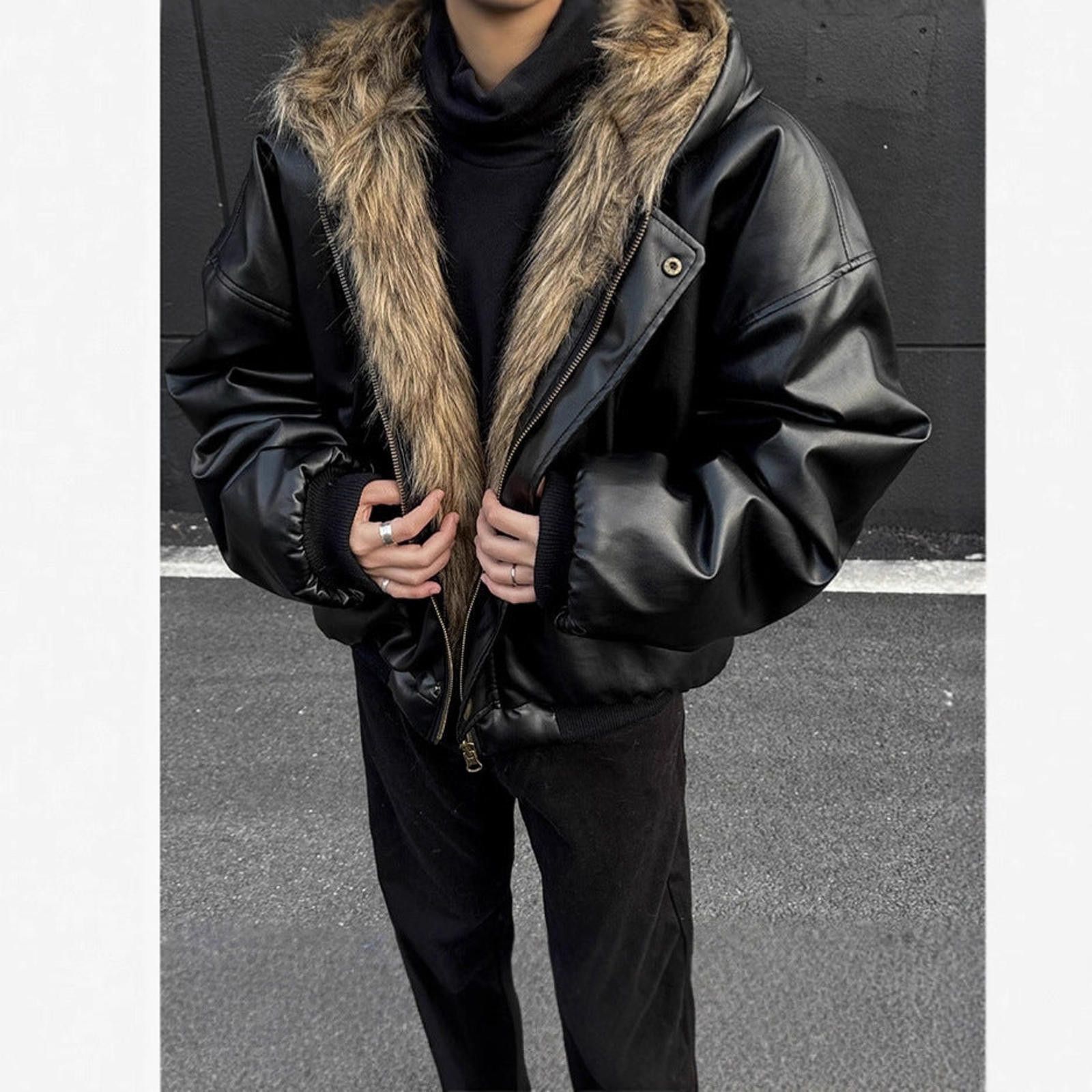 Leather Black Faux Leather Bomber Jacket with Faux Fur Lining Size US L / EU 52-54 / 3 - 3 Thumbnail